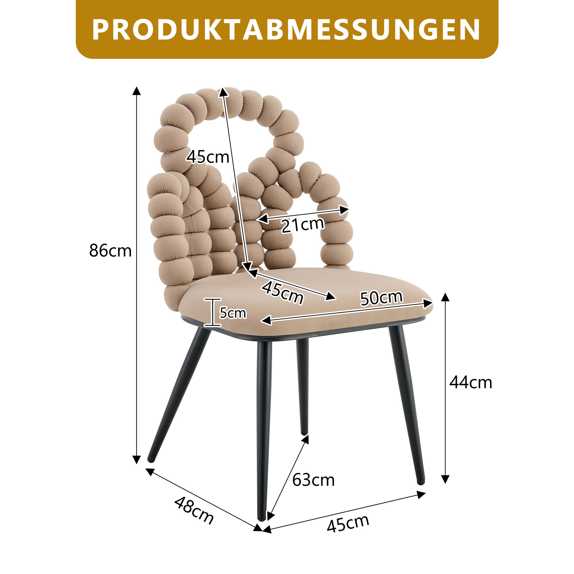 Dining Chairs Set of 2 with Ball Chain Backrests, Metal Legs, Camel Velvet