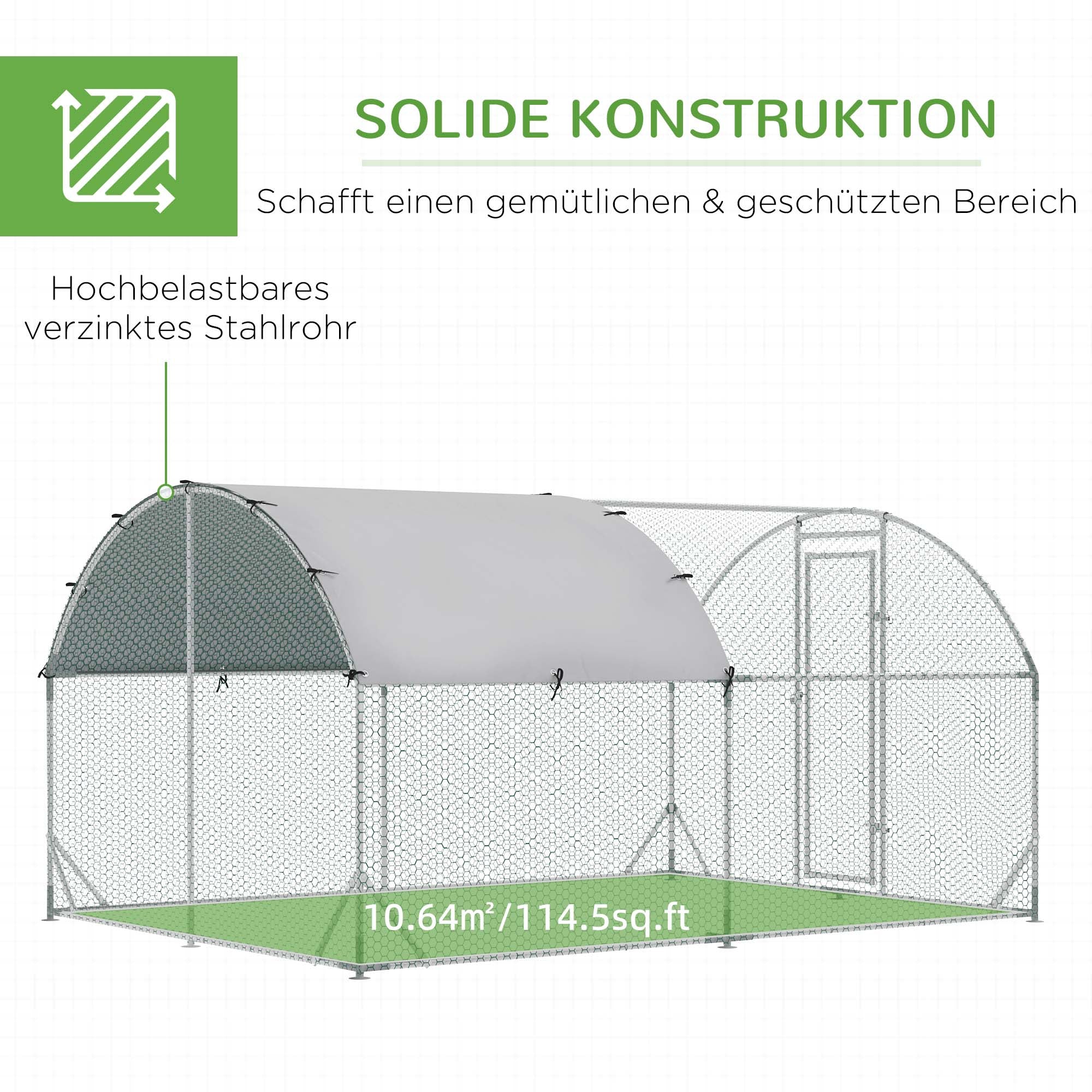 Chicken Coop Free-Range Enclosure, 280 x 380 x 197 cm, Steel