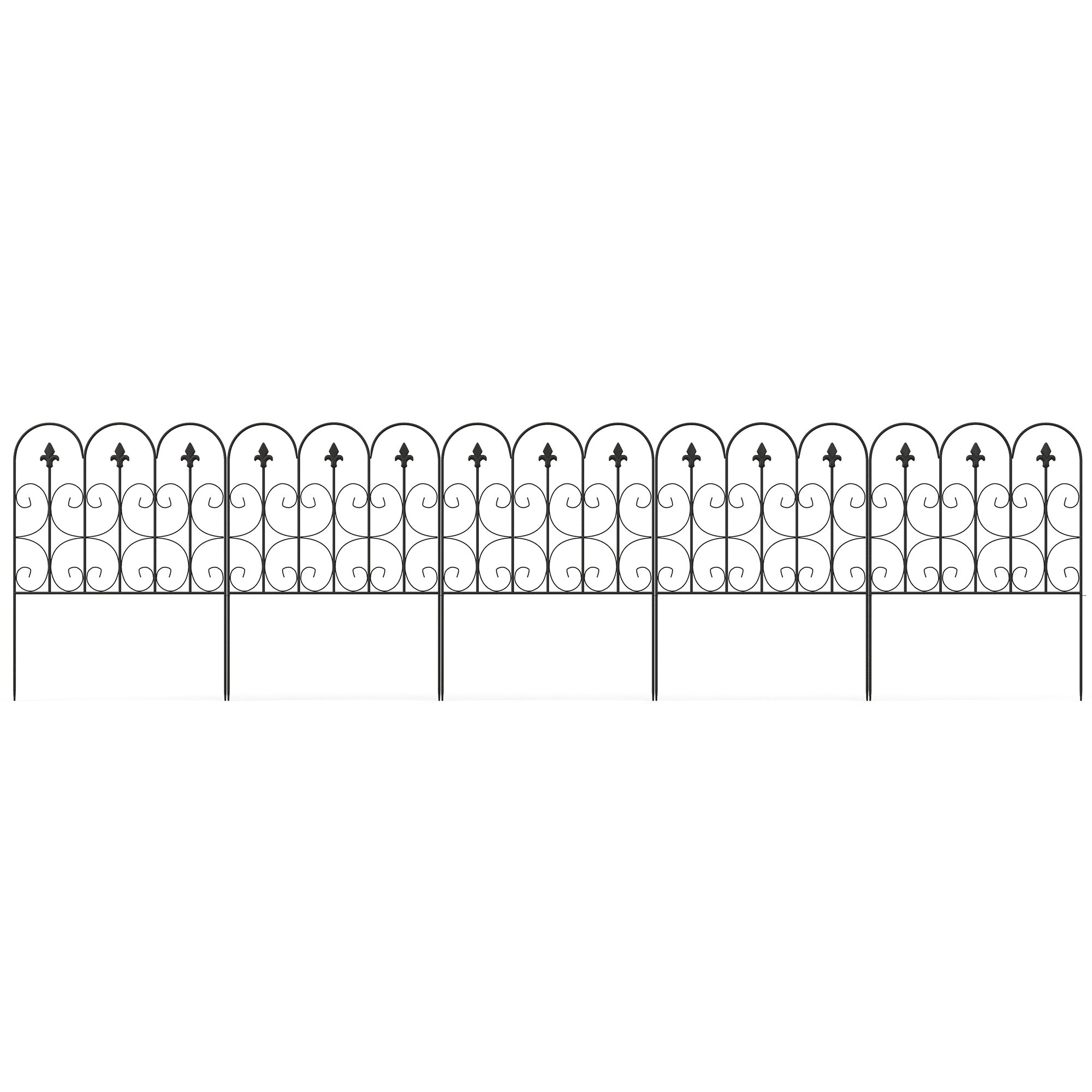 Decorative Garden Fencing, 5PC 83cm x 3m Picket Fence Panels, Black Metal Wire