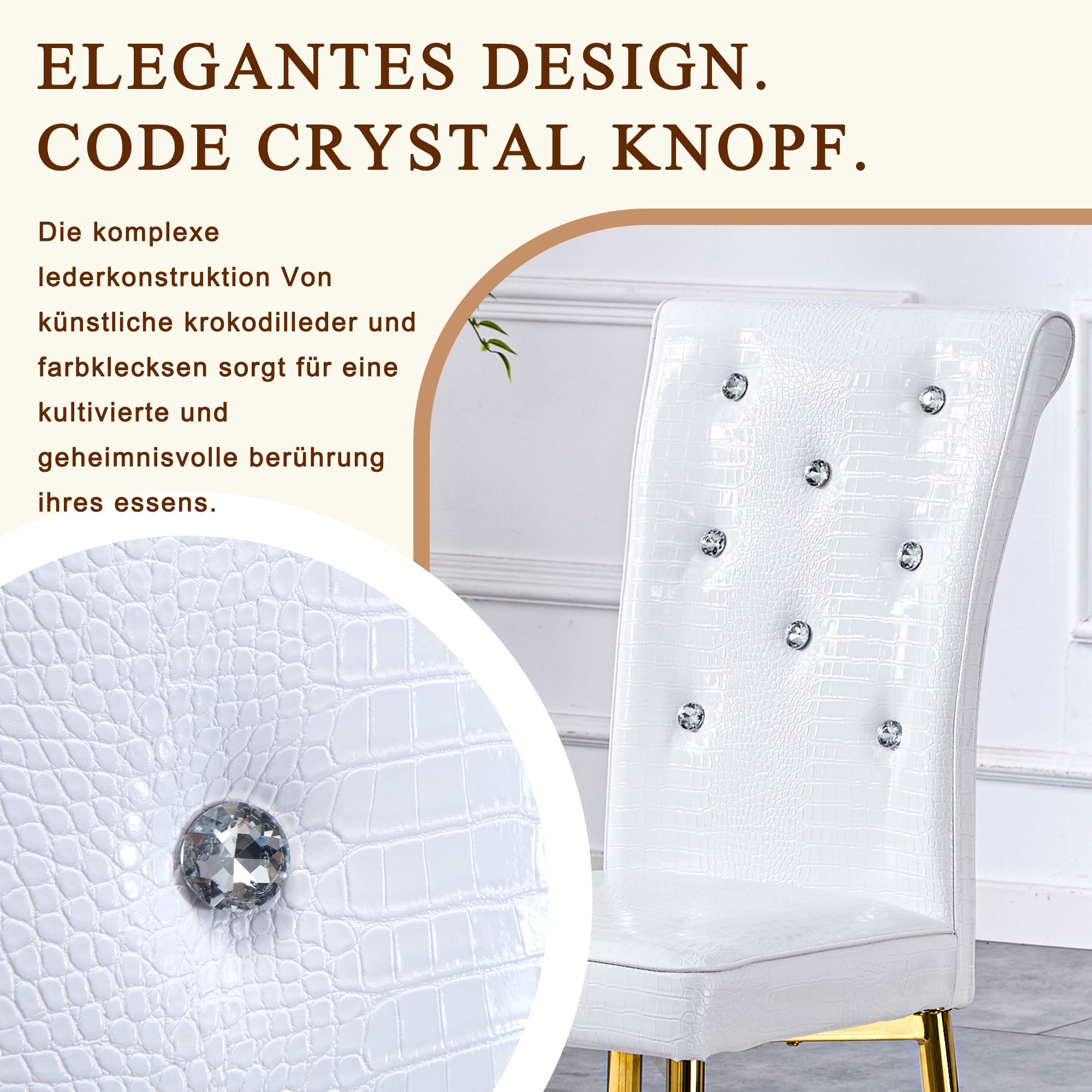 Dining Chairs, Set of 2 Retro Upholstered with Crystal Buckles, Faux Alligator Leather