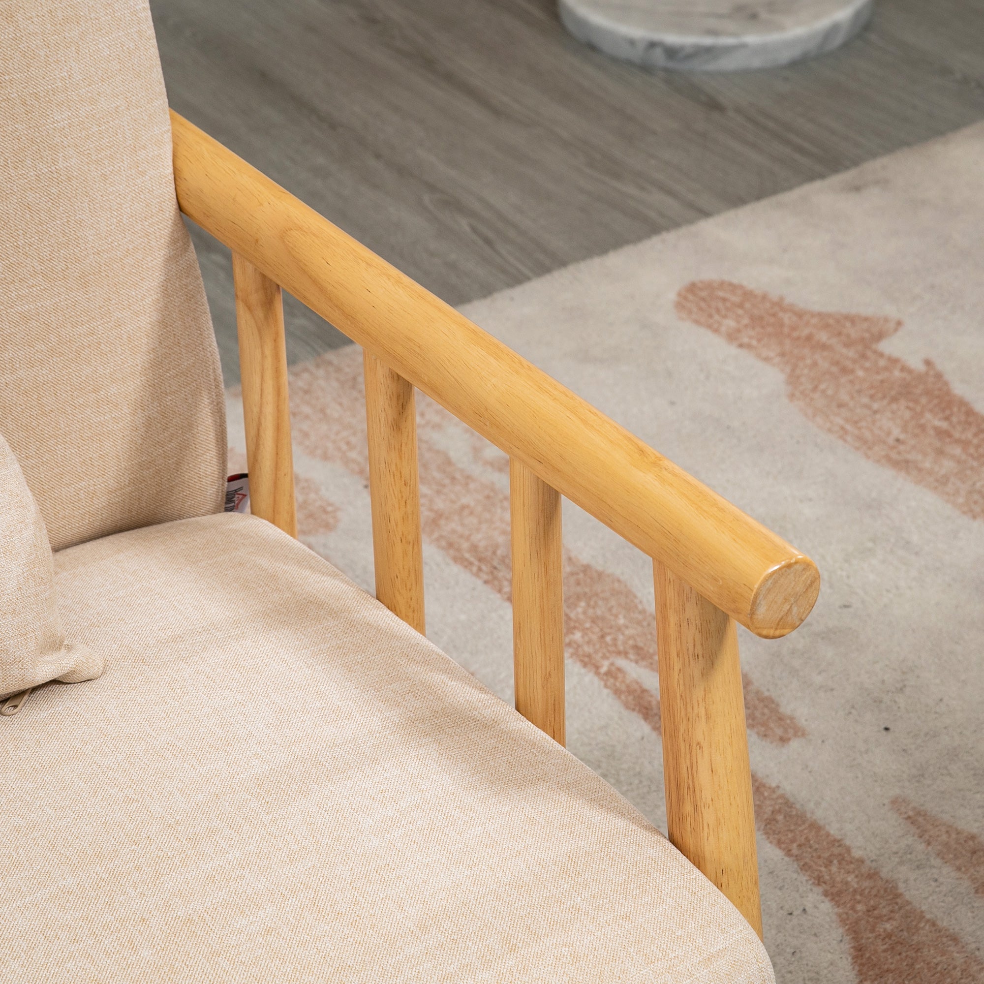 2-Seater Sofa - Upholstered Lumbar Cushions Wooden Frame Small Spaces - Linen Look Beige