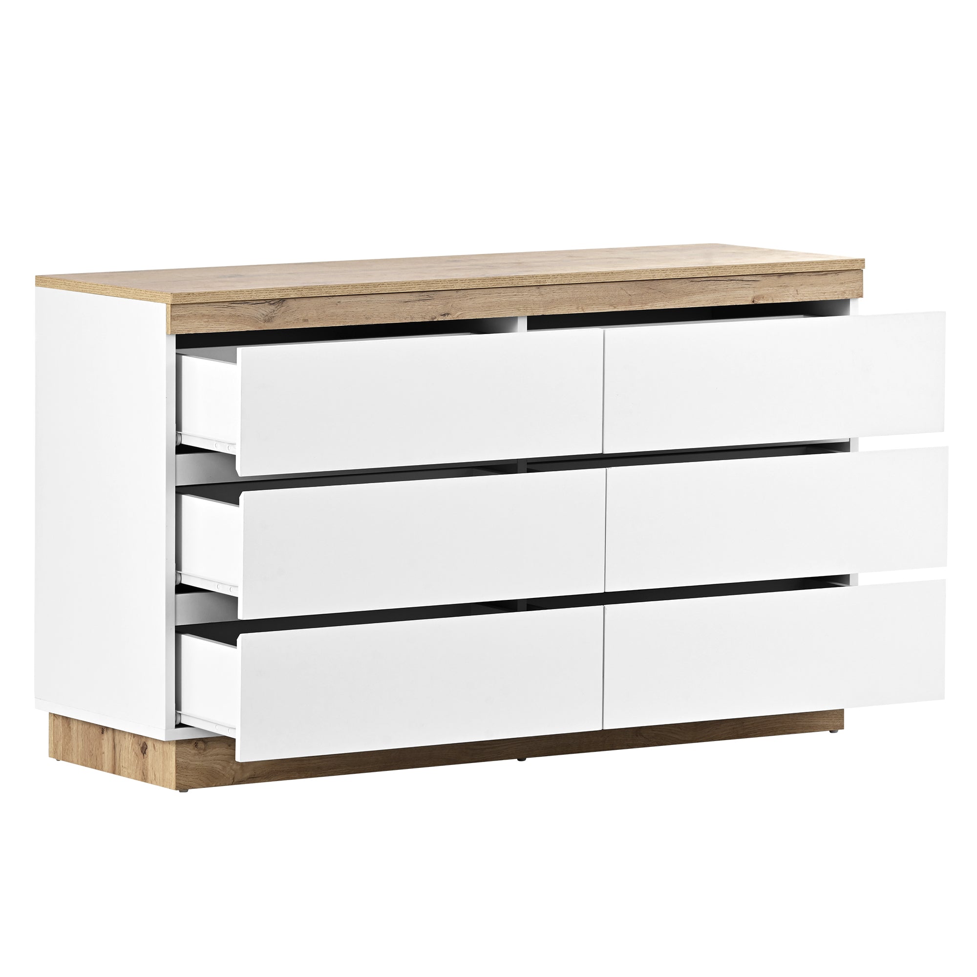 Chest of Drawers with 6 Drawers Lockable Storage for Bedroom & Living Room White/Oak E1 Chipboard