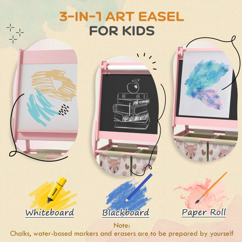 Kids Easel 3-in-1 with Paper Roll and Storage, Pink
