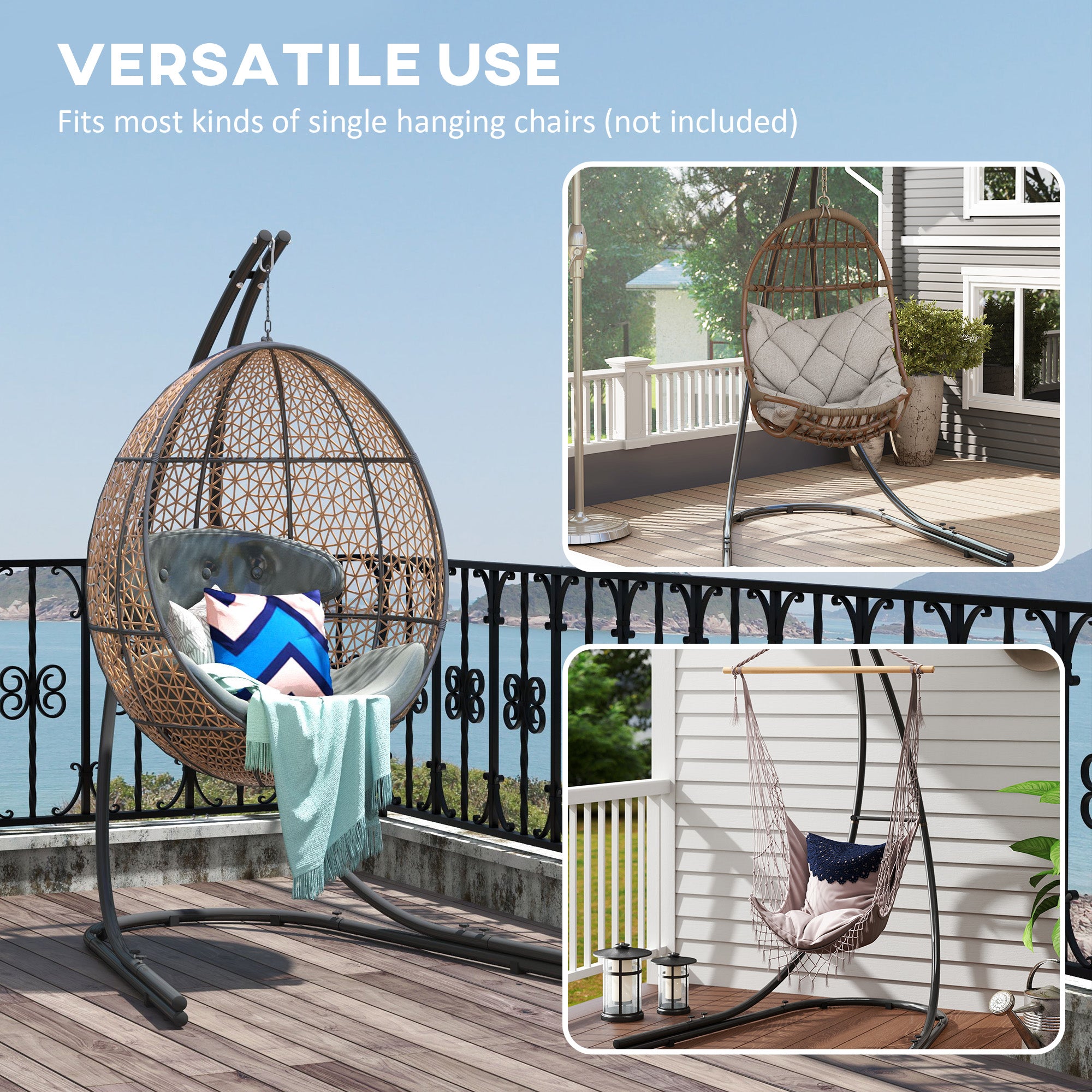 Hammock Chair Stand, Heavy Duty with Extra Large Base, 150 KG Load Capacity, Metal Black