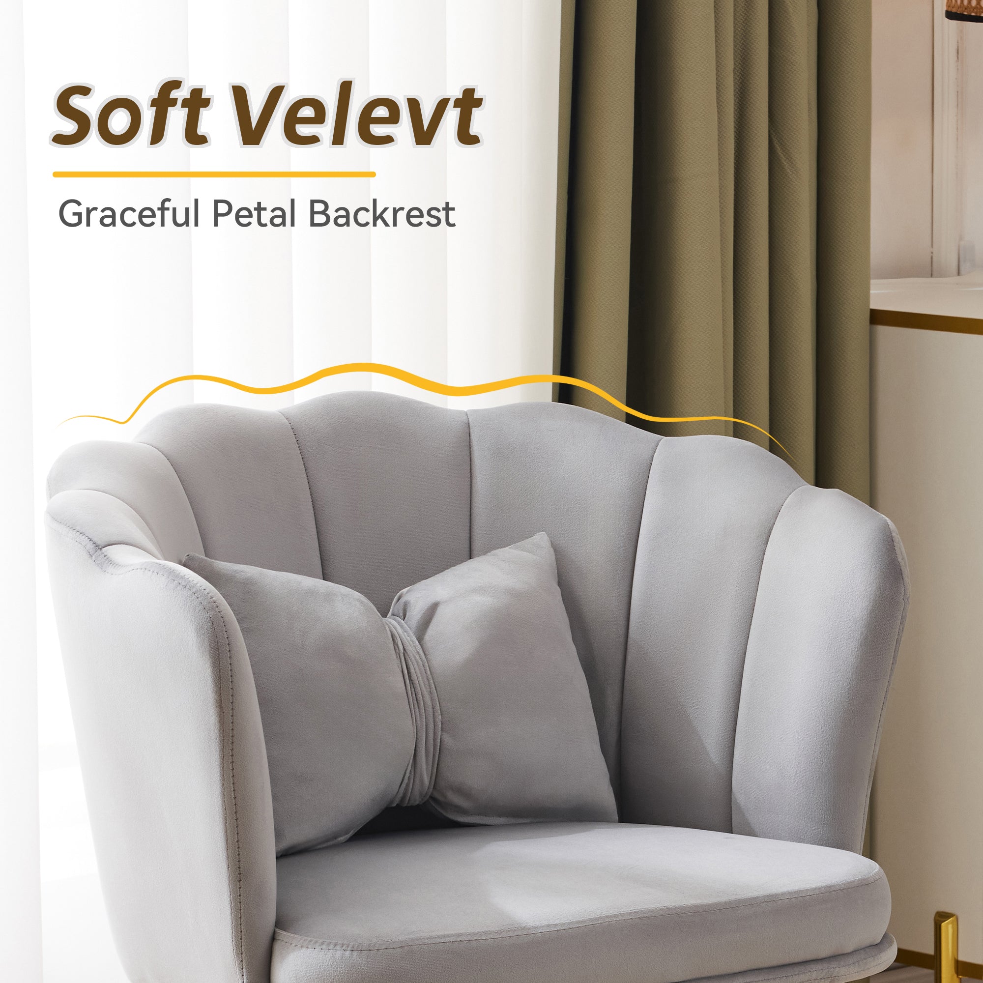 Chairs, Set of 4 Velvet Upholstered with Petal Back & Gold Legs, Modern