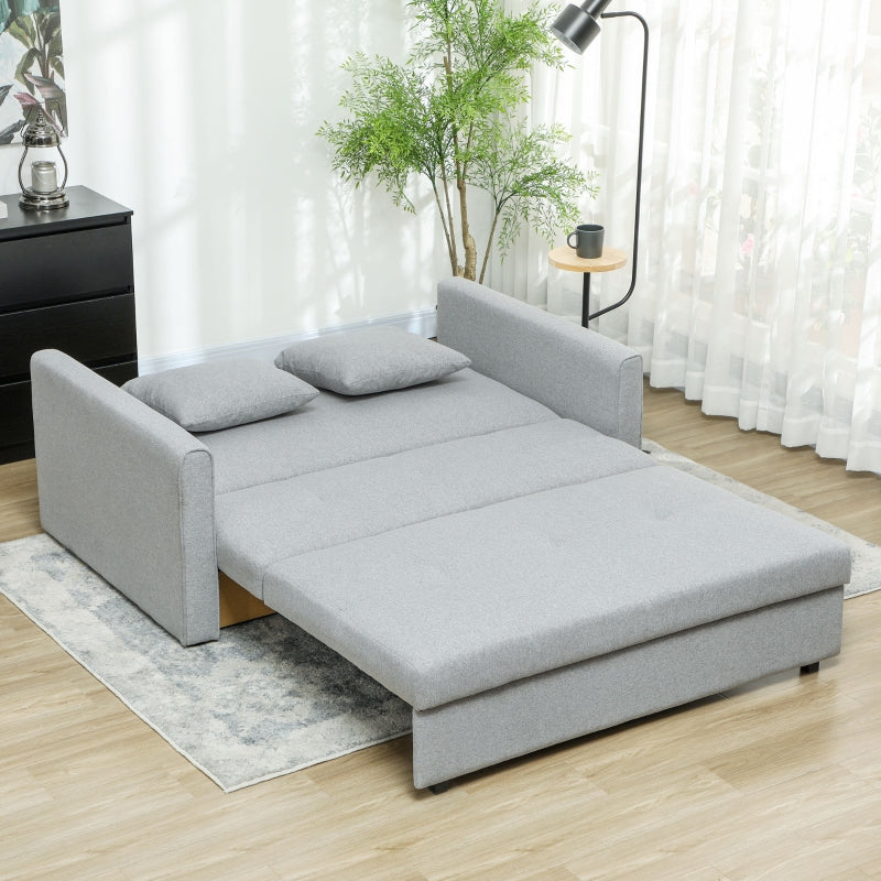 2 Seater Sofa Bed, Convertible with Hidden Storage, Linen Light Grey