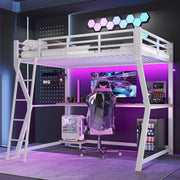 Loft Bed 90x200cm Desk LED USB Port Stairs - White
