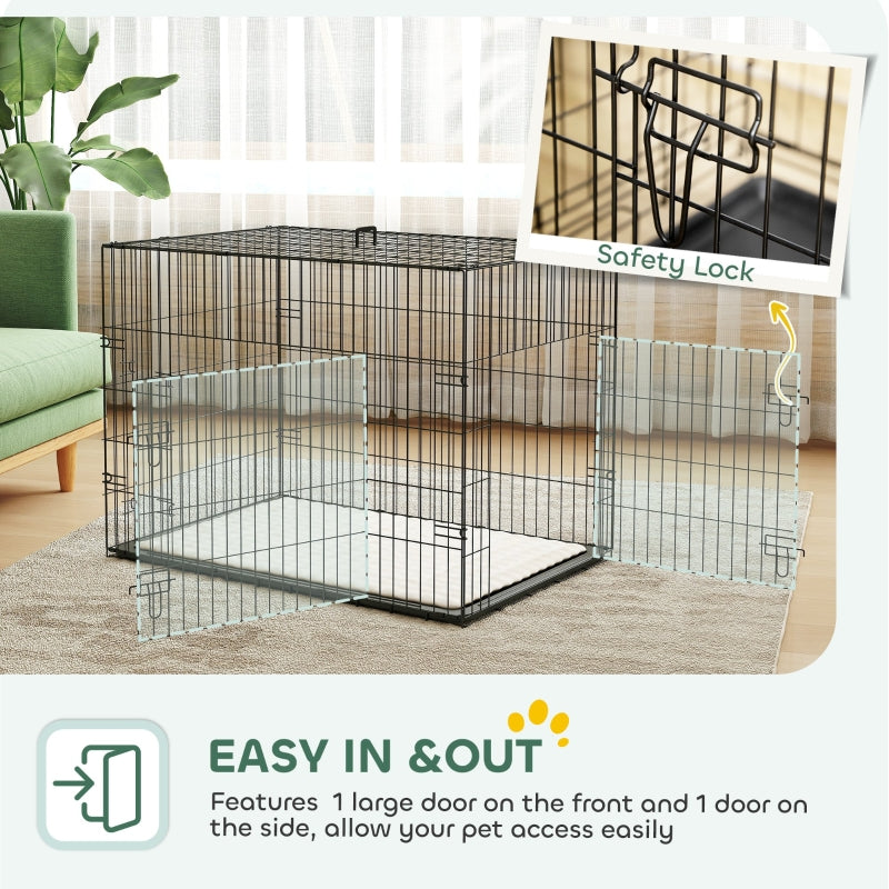 Foldable Dog Crate with 2 Doors, Tray, Soft Cushion, Black