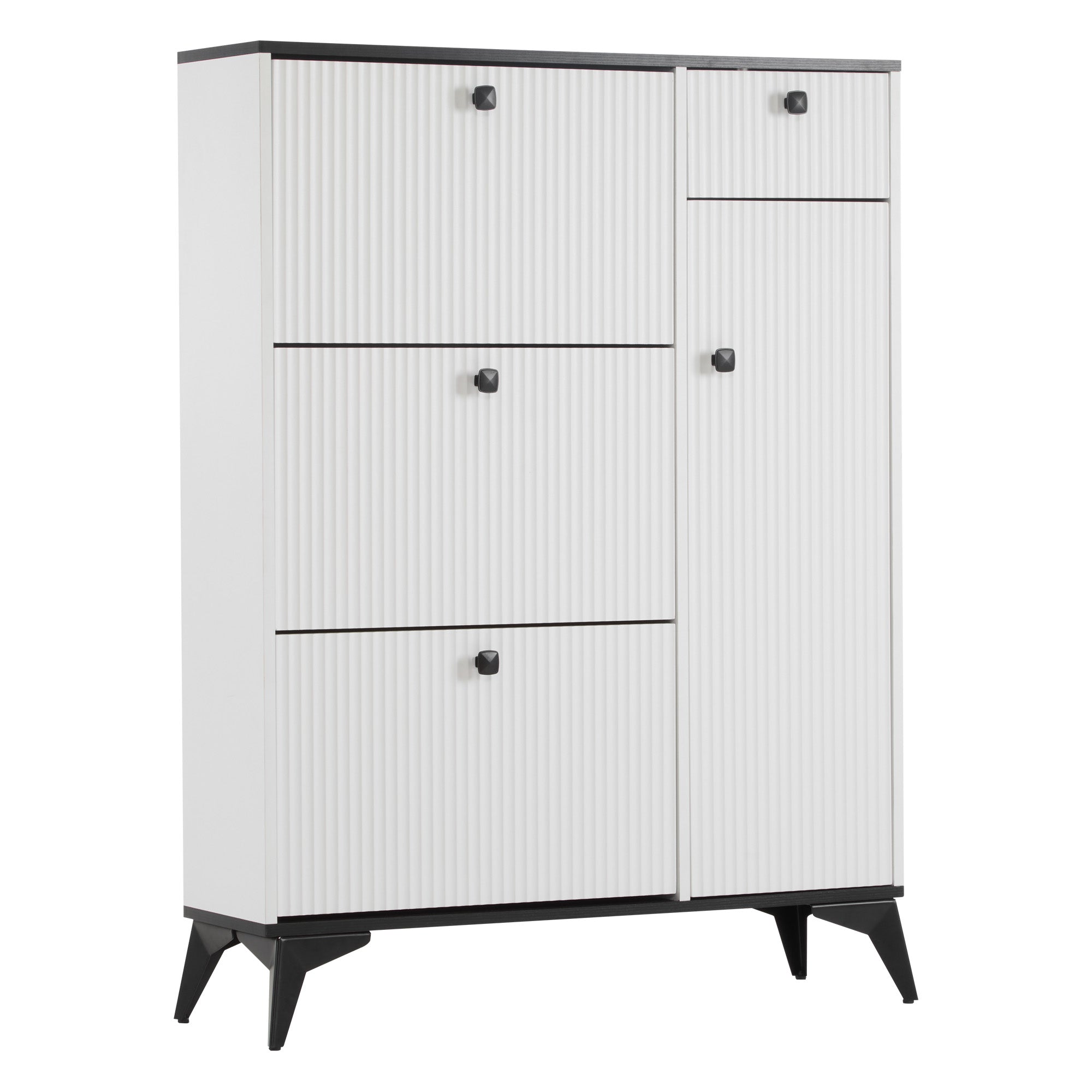Shoe cabinet with 3 flaps, 1 drawer, 1 door, white