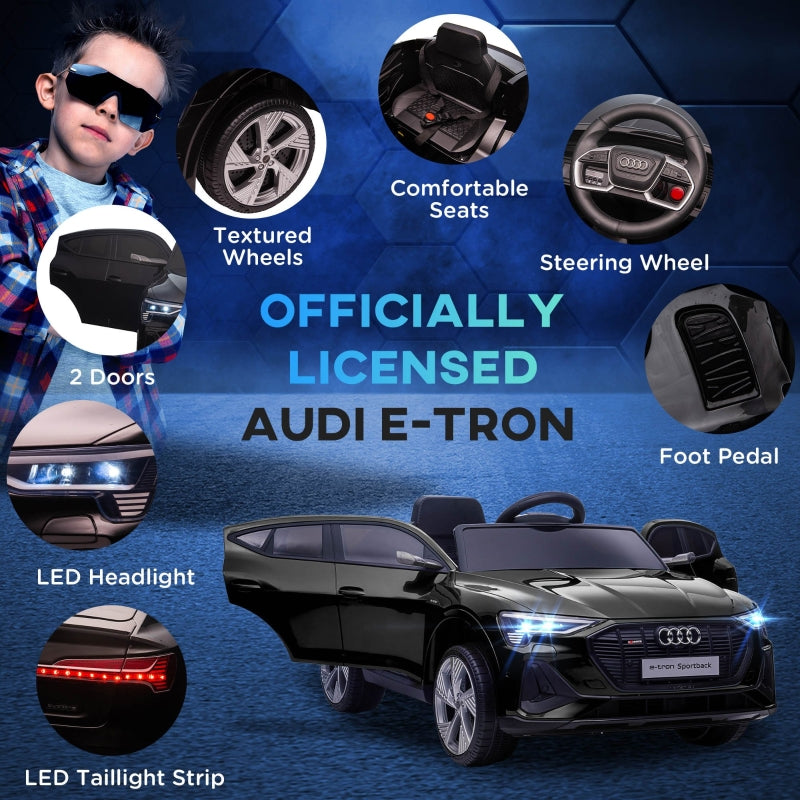 Audi E-tron Licensed 12V Electric Car with Parental Remote, Music, Lights, Suspension Wheels, Black