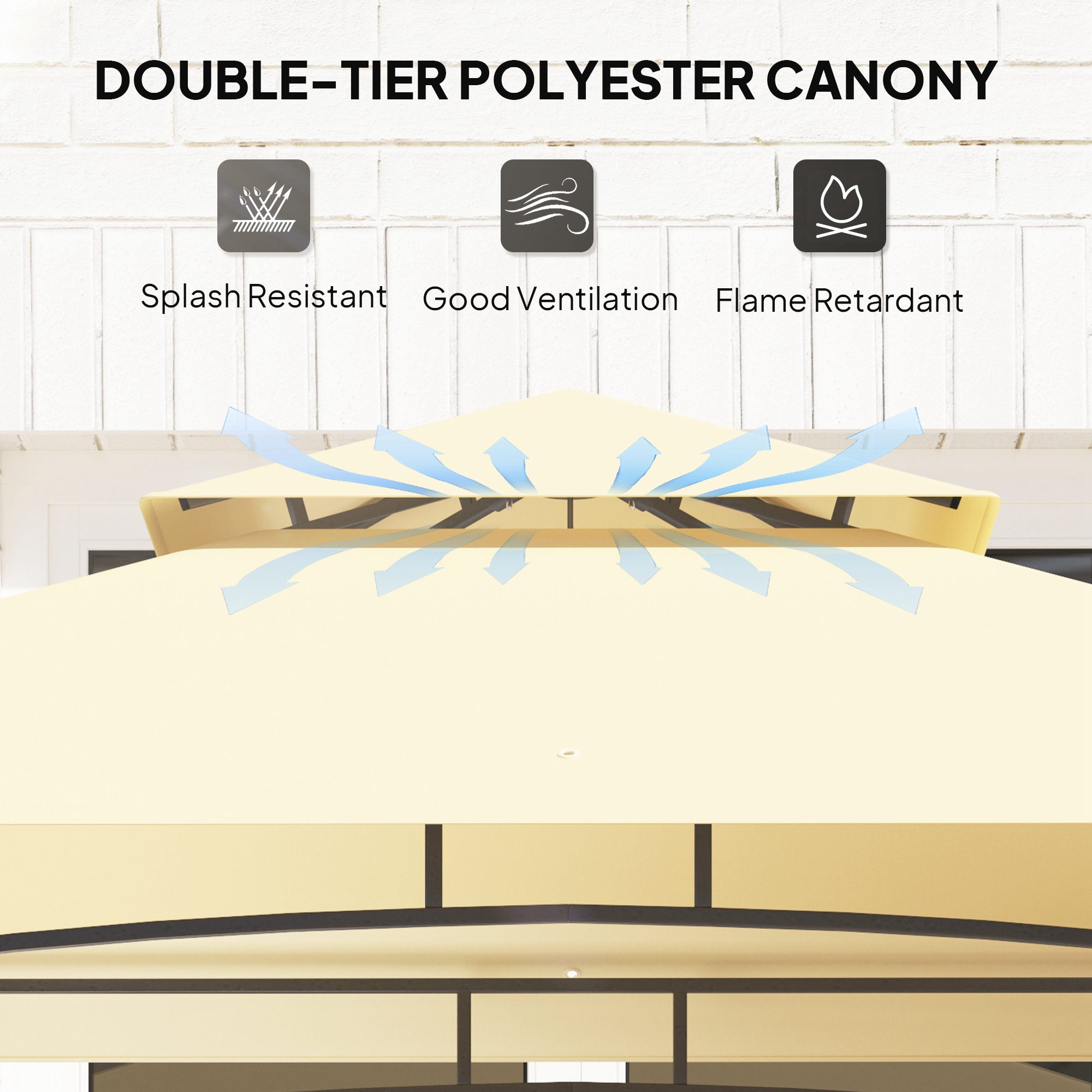 8' x 5' Grill Gazebo Double Tiered BBQ Shelter Canopy LED Lights Side Shelves Hooks Beige