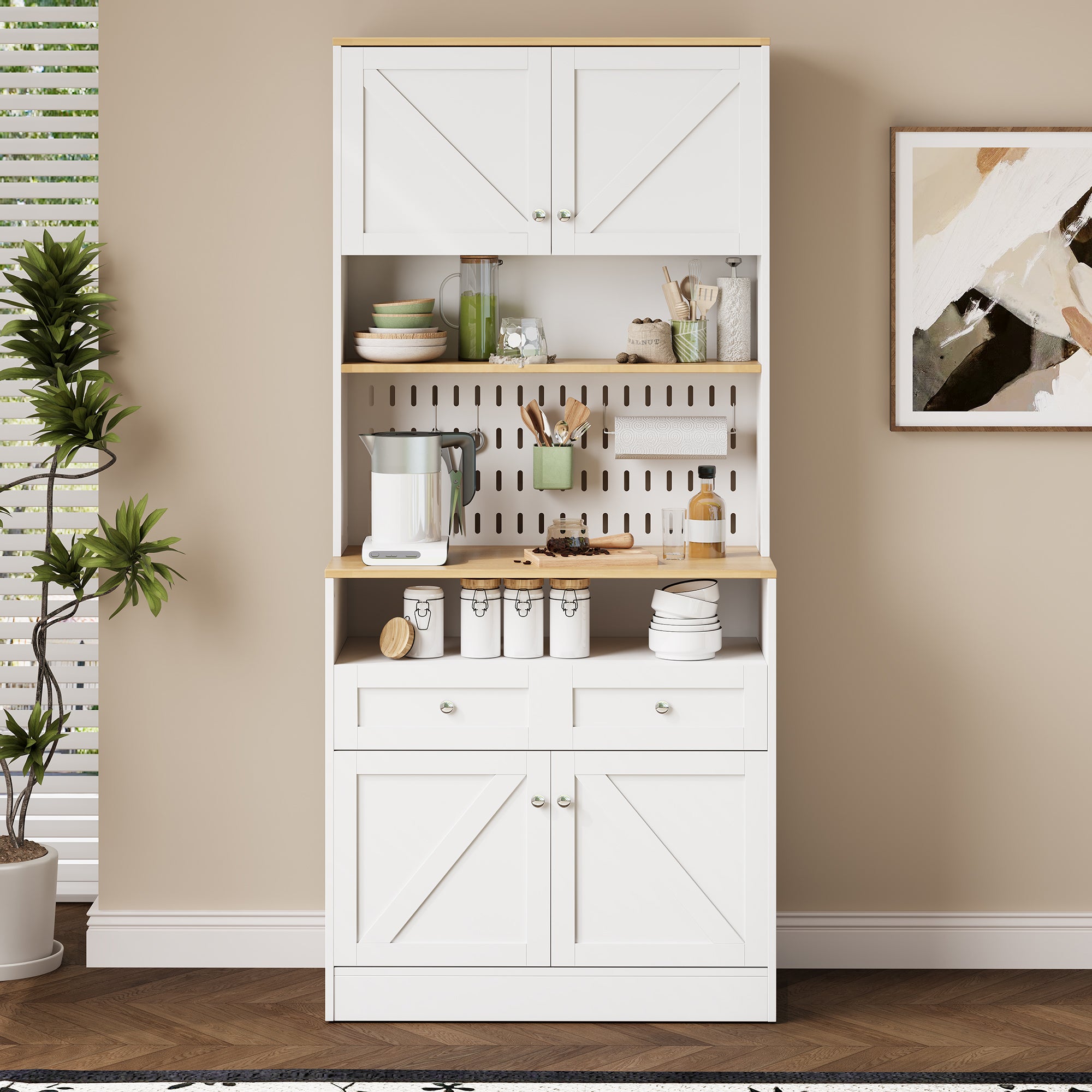 Dining Room Sideboard Buffet with 2 Drawers 4 Doors - White