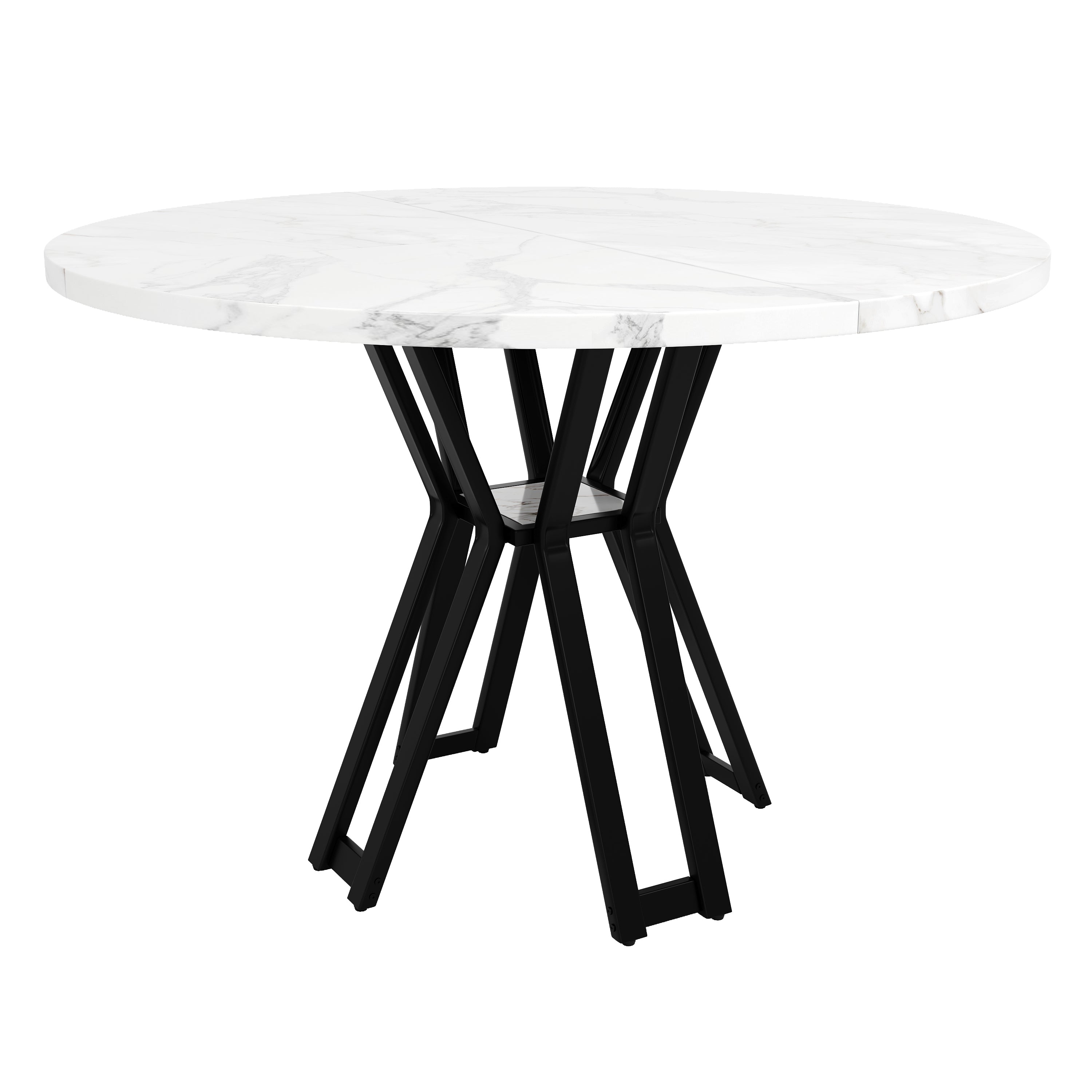 Round Dining Table, Lightweight Luxurious 4-6 Person, Black Legs Marbled MDF