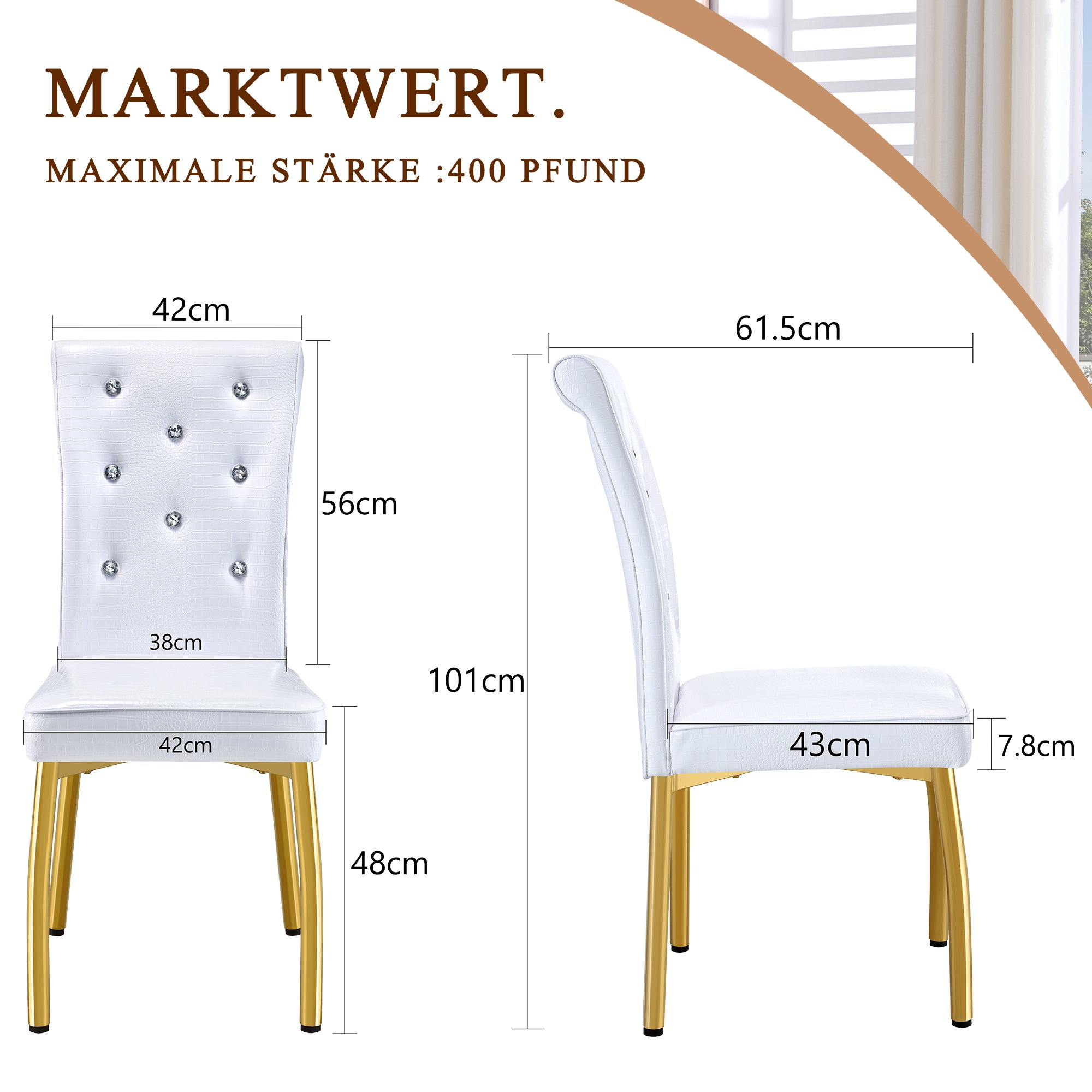 Dining Chairs, Set of 2 Retro Upholstered with Crystal Buckles, Faux Alligator Leather