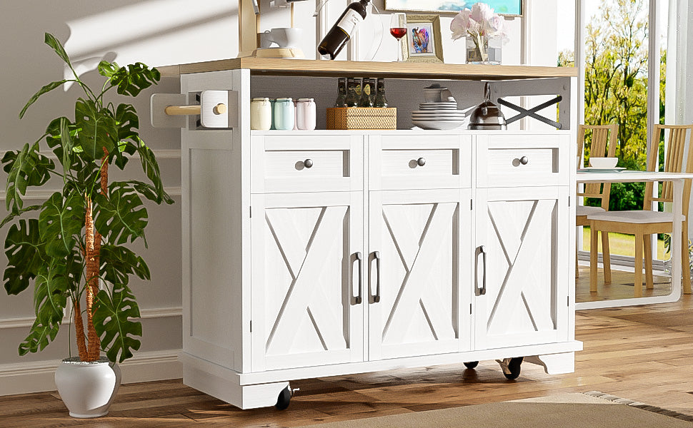 Modern Kitchen Island 118x43x98cm Mobile Storage Towel Rail - White