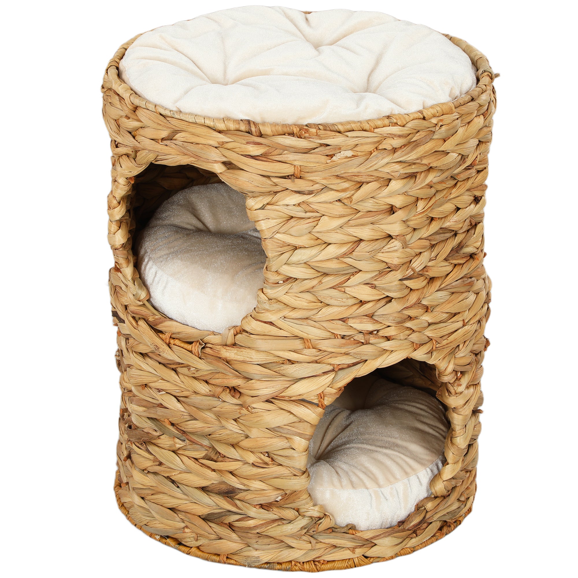Cat Scratching Barrel, 50cm 2 Caves Cushion, Water Hyacinth Light Brown