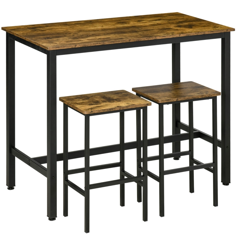 120x60cm Bar Table Set, 3-Piece Counter Height with 2 Stools, Rustic Brown