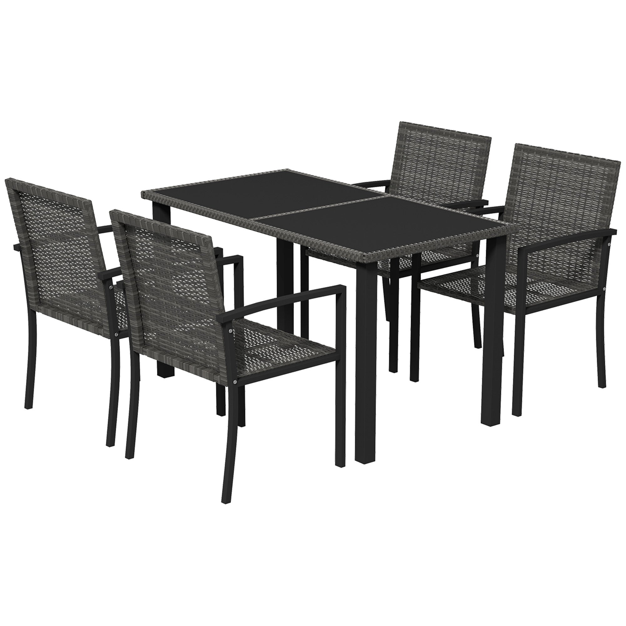 Outdoor Dining Set 5 Pieces with Tempered Glass Tabletop and 4 Chairs, Grey