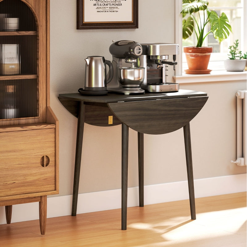 Folding Dining Table for 4, Round Drop Leaf, Space Saving, Grey Wood