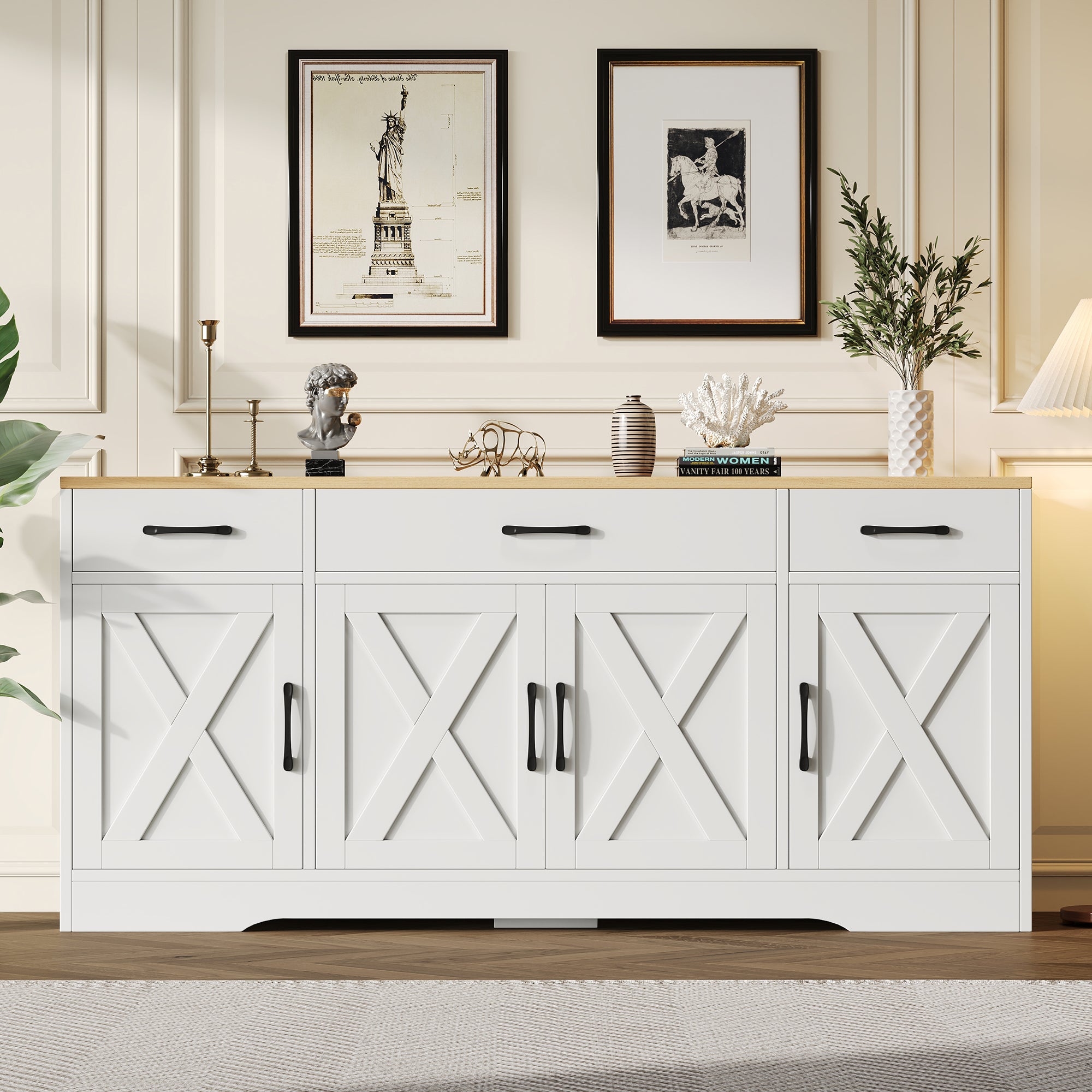 Sideboard Multifunctional Wooden Cabinet, White
