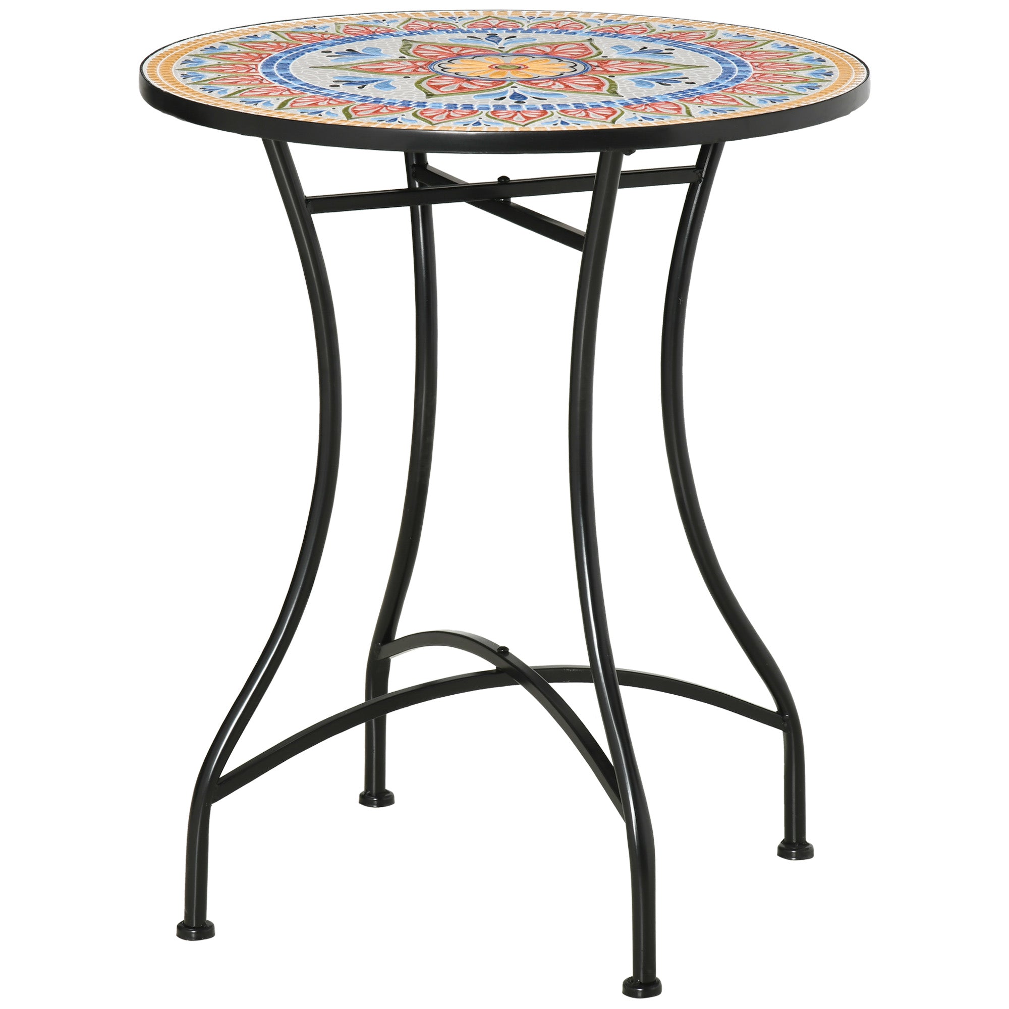 Garden Table Mosaic Bistro Side Table Round Ø60 cm, Ceramic Metal Red+Blue+White