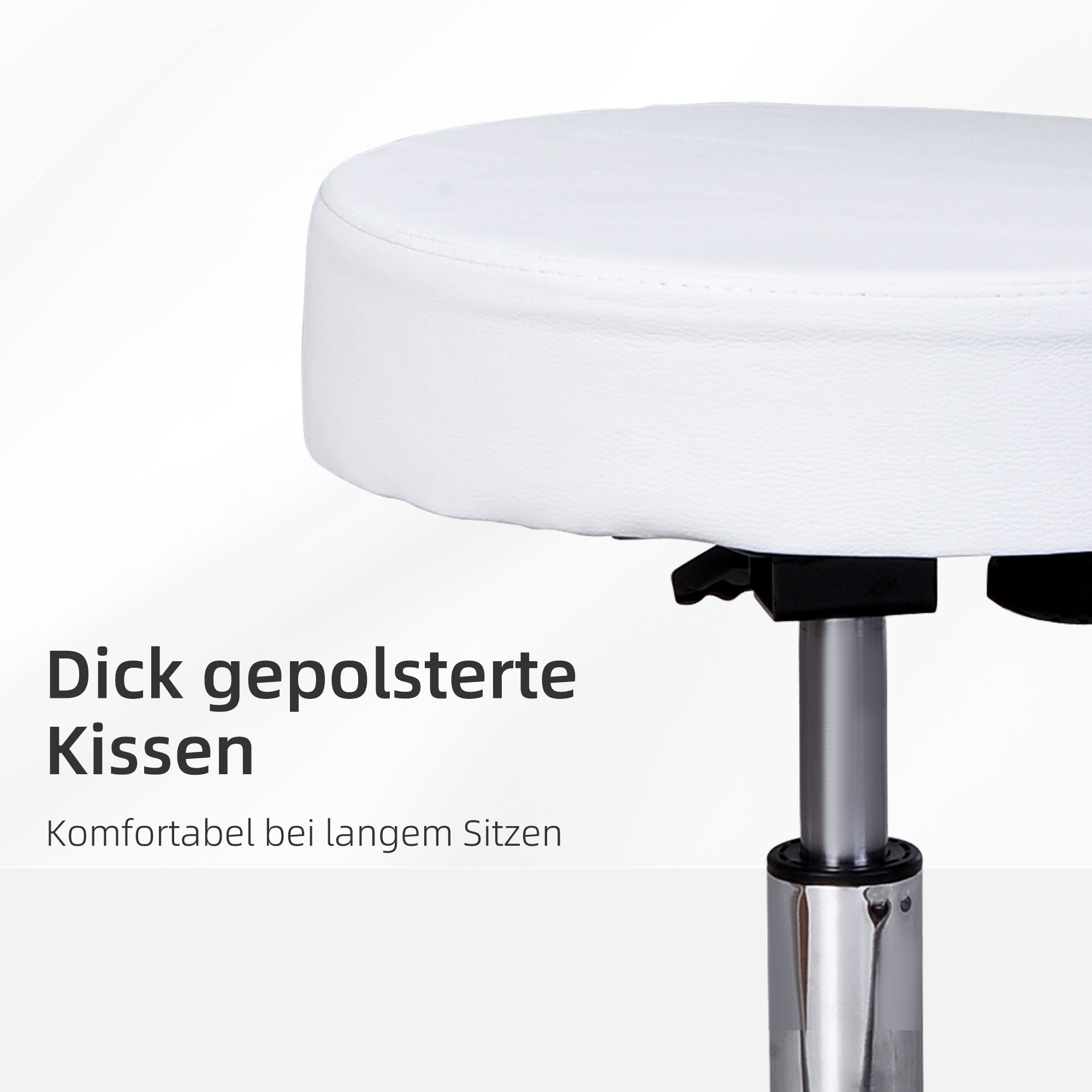 Work Stool, Rolling Swivel, Height Adjustable with Backrest, White