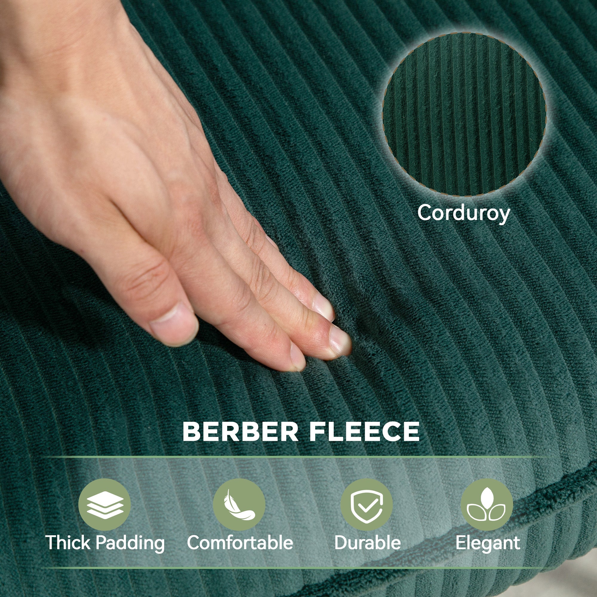 Rocking Chair Armchair Wooden Runners Corduroy Dark Green