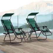 Zero Gravity Lounger Chair Set of 2, Folding Recliner with Shade Cover & Cup Holder, Green