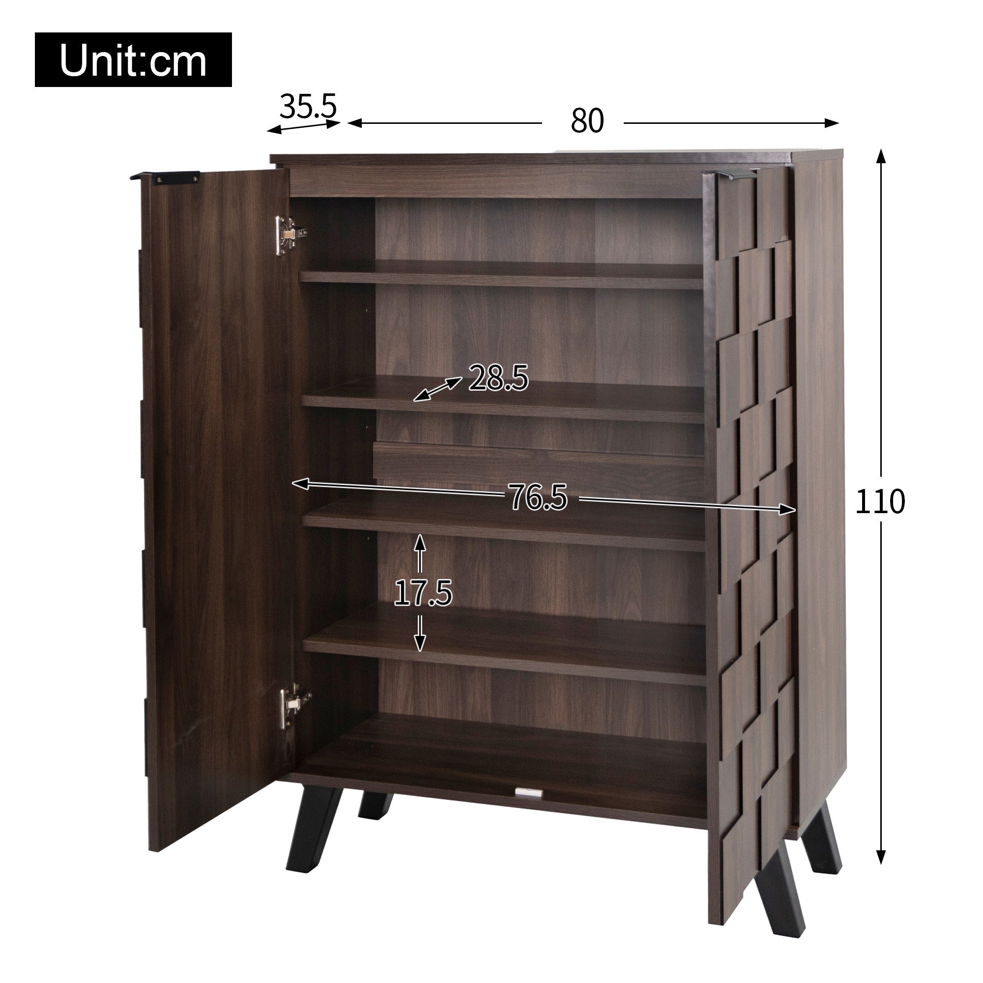Sideboard Shoe Cabinet, 5 Compartments Adjustable Shelves, Dark Wood Grain