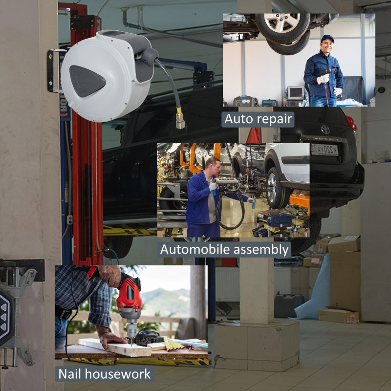 Retractable Air Hose Reel 10m Auto Rewind Wall Mount, PP Plastic