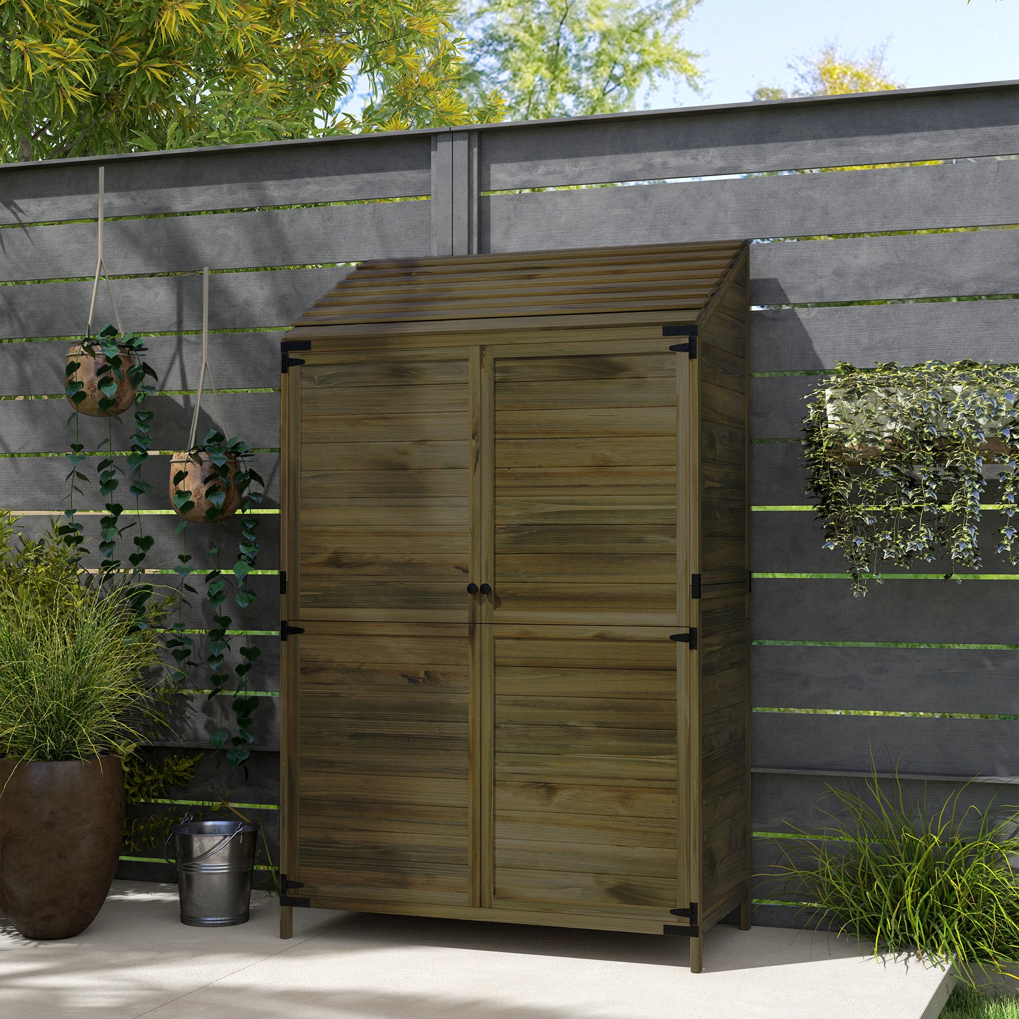 Garden Shed Two-Tier, 59 x 103.5 cm, Wooden Olive Brown
