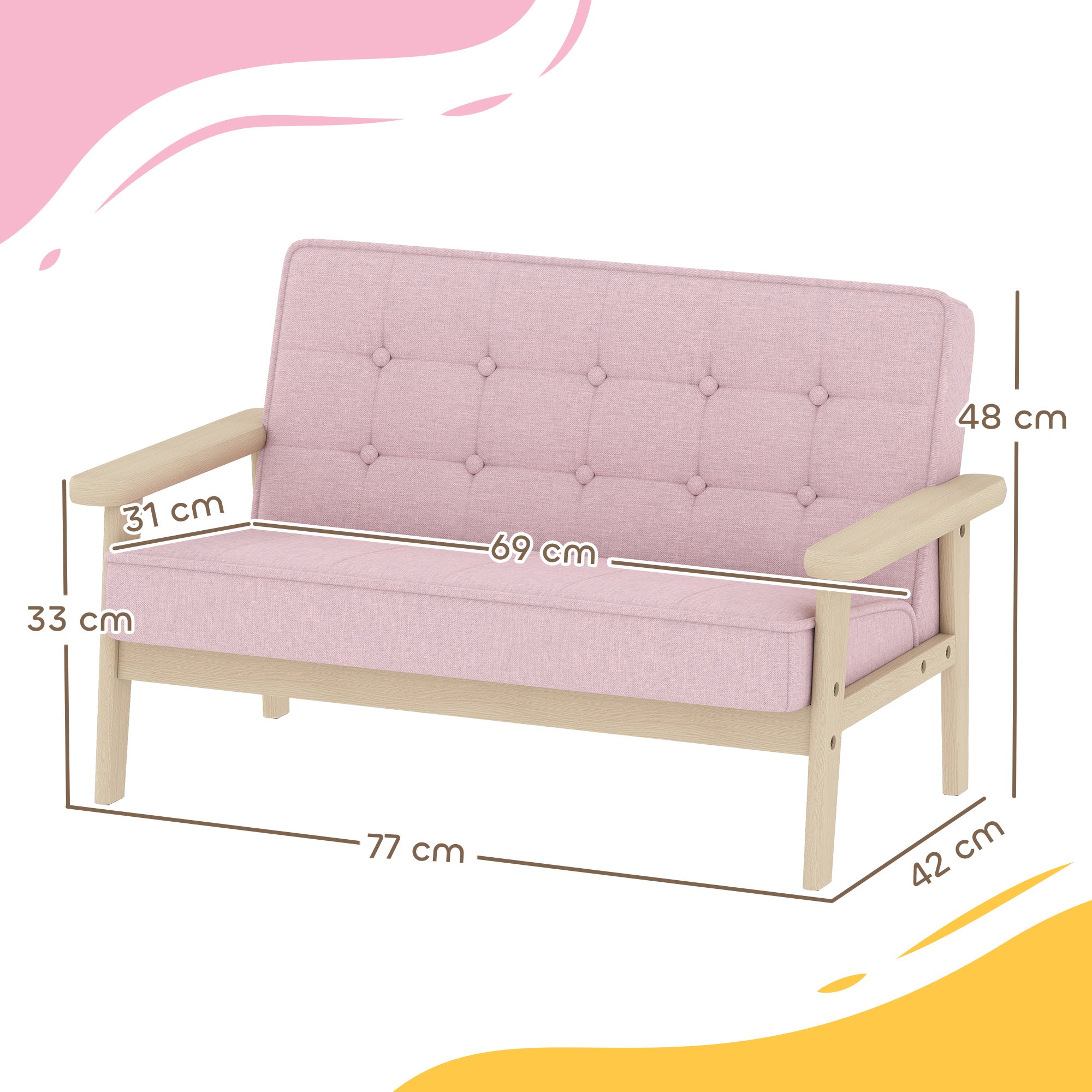 Children's Sofa Armchair Upholstered Wooden Frame - Pink Velvet Look
