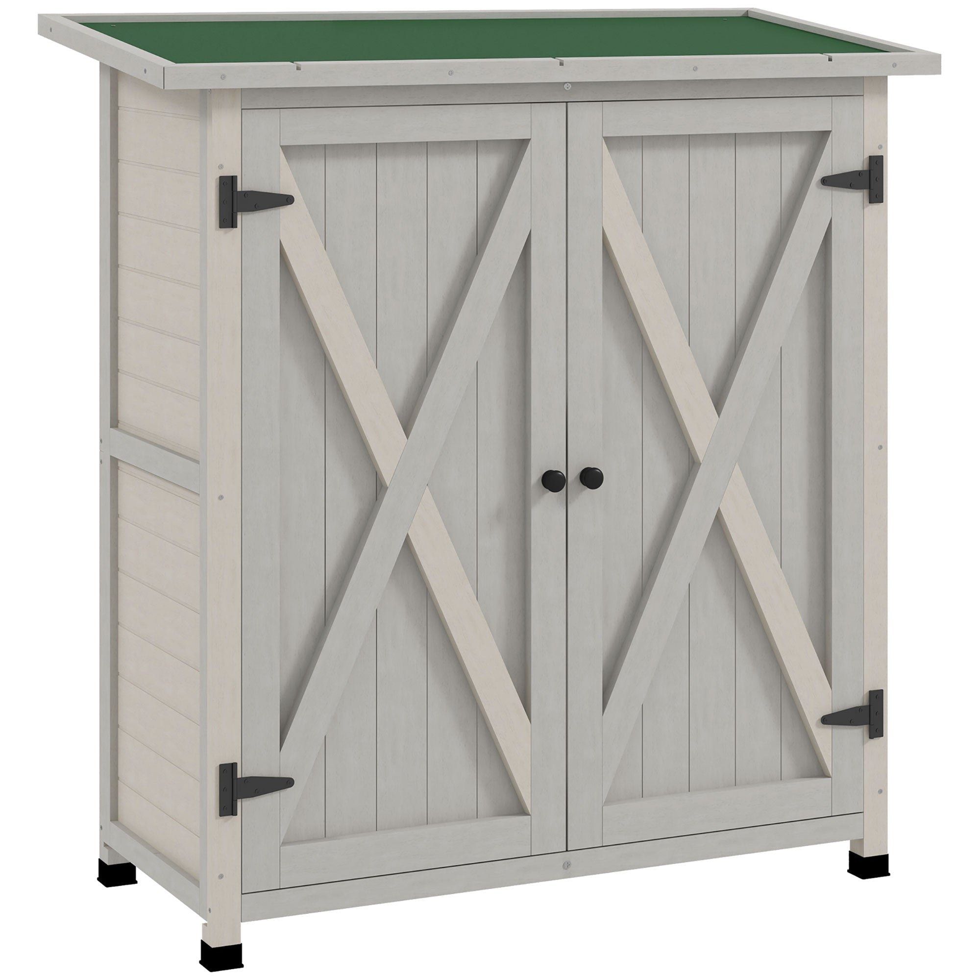 Garden Cabinet Wooden Tool Shed with 2 Doors, Light Gray