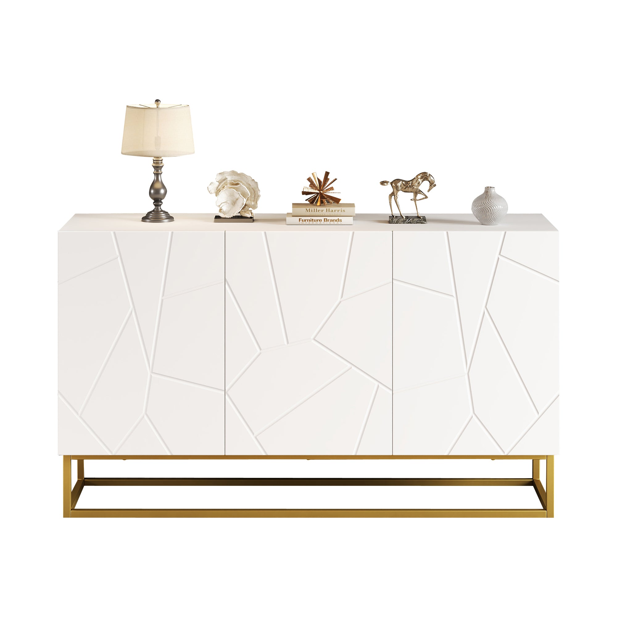 Sideboard, Modern Buffet Cabinet with 4 Compartments, 130 cm Wide, High-Gloss