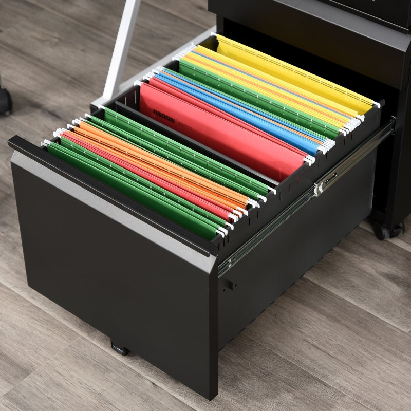 3 Drawer Filing Cabinet Mobile Anti-tilt for A4 Legal Letter Metal Black