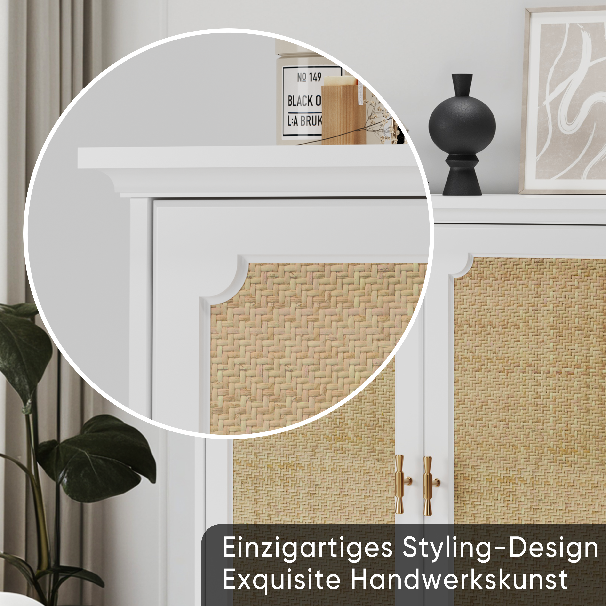 Sideboard, Kitchen Buffet Console, Rattan