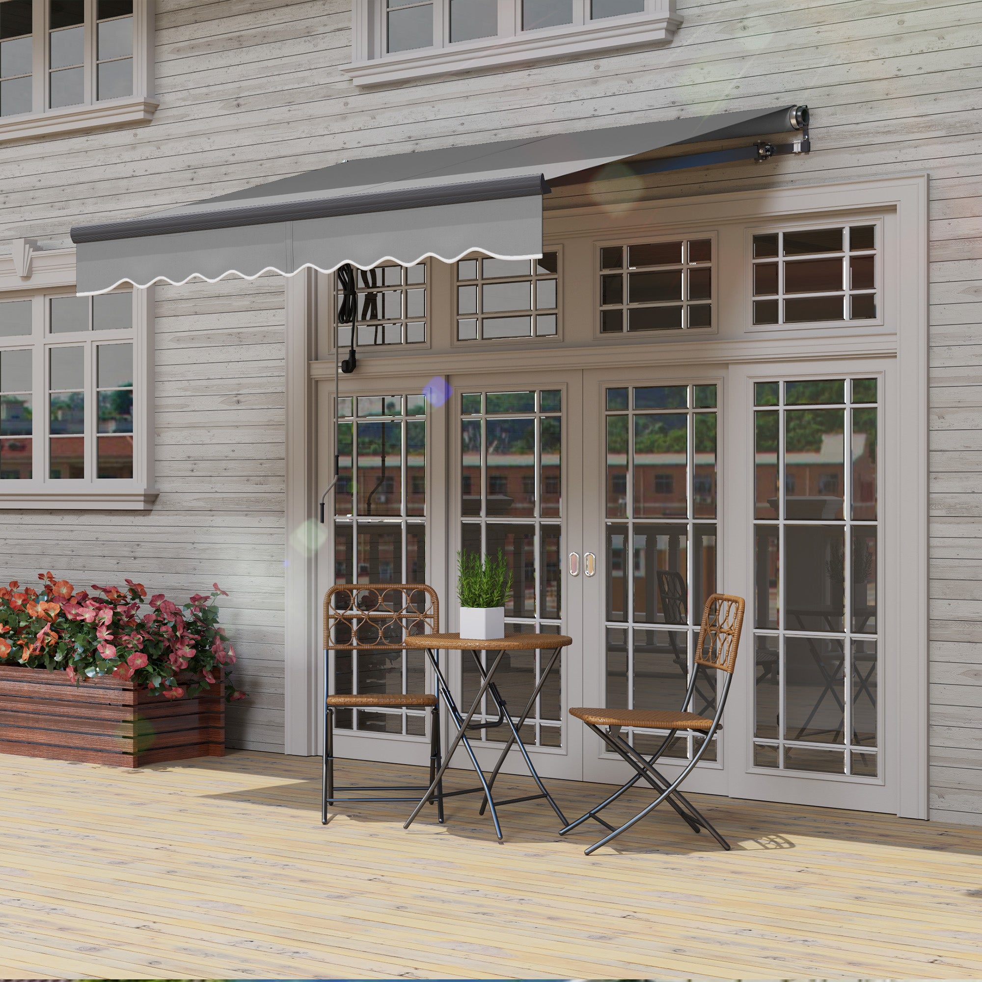 Electric Awning, 2.5 x 2m Retractable UV30+ Sun Shade Aluminium Frame, Dark Grey