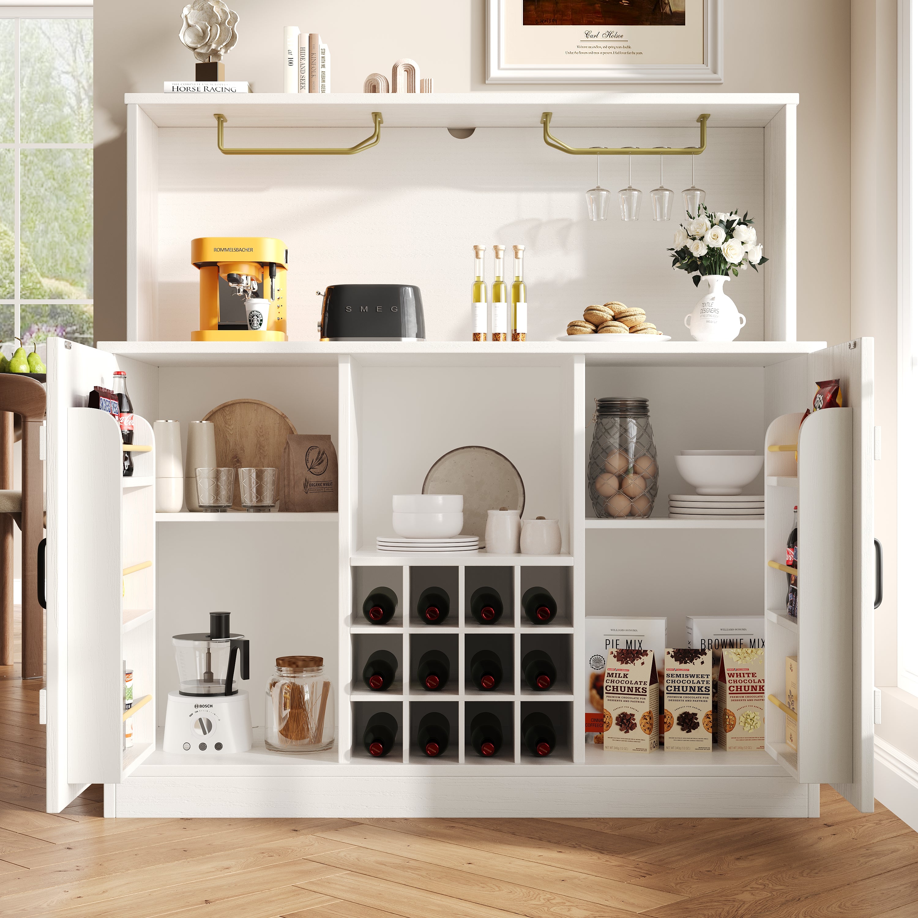 Sideboard 120x40x120cm Wine Glass Rack Storage Minimalist - White/Black