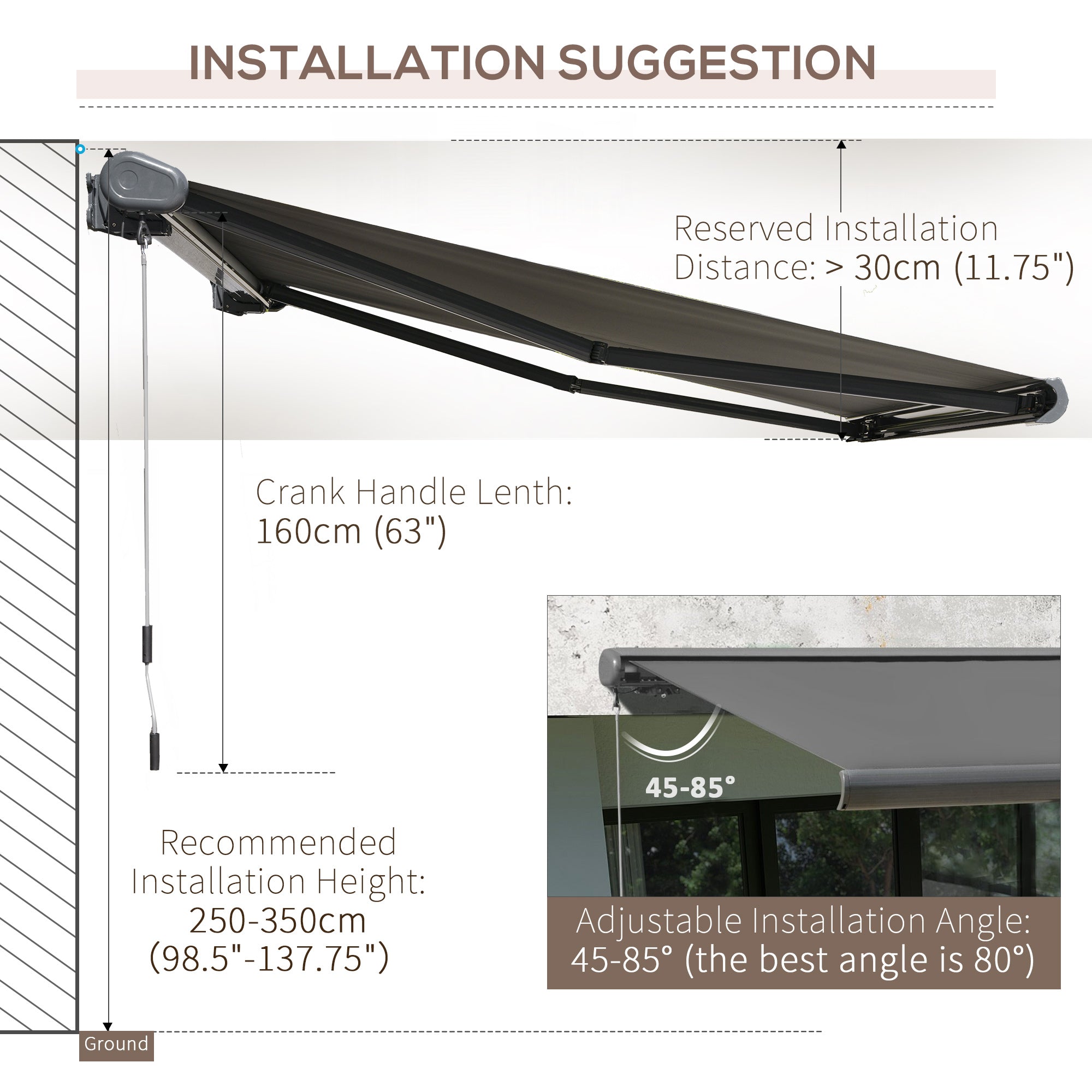 3 x 2.5m Electric Retractable Awning, Aluminium Frame UV50+ Sun Shade, Grey
