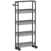 Kitchen Trolley 5-Tier with Worktop, Wheels & Handle - Black