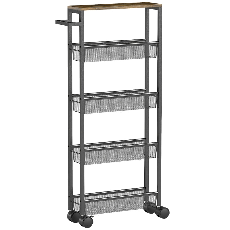 Kitchen Trolley 5-Tier with Worktop, Wheels & Handle - Black