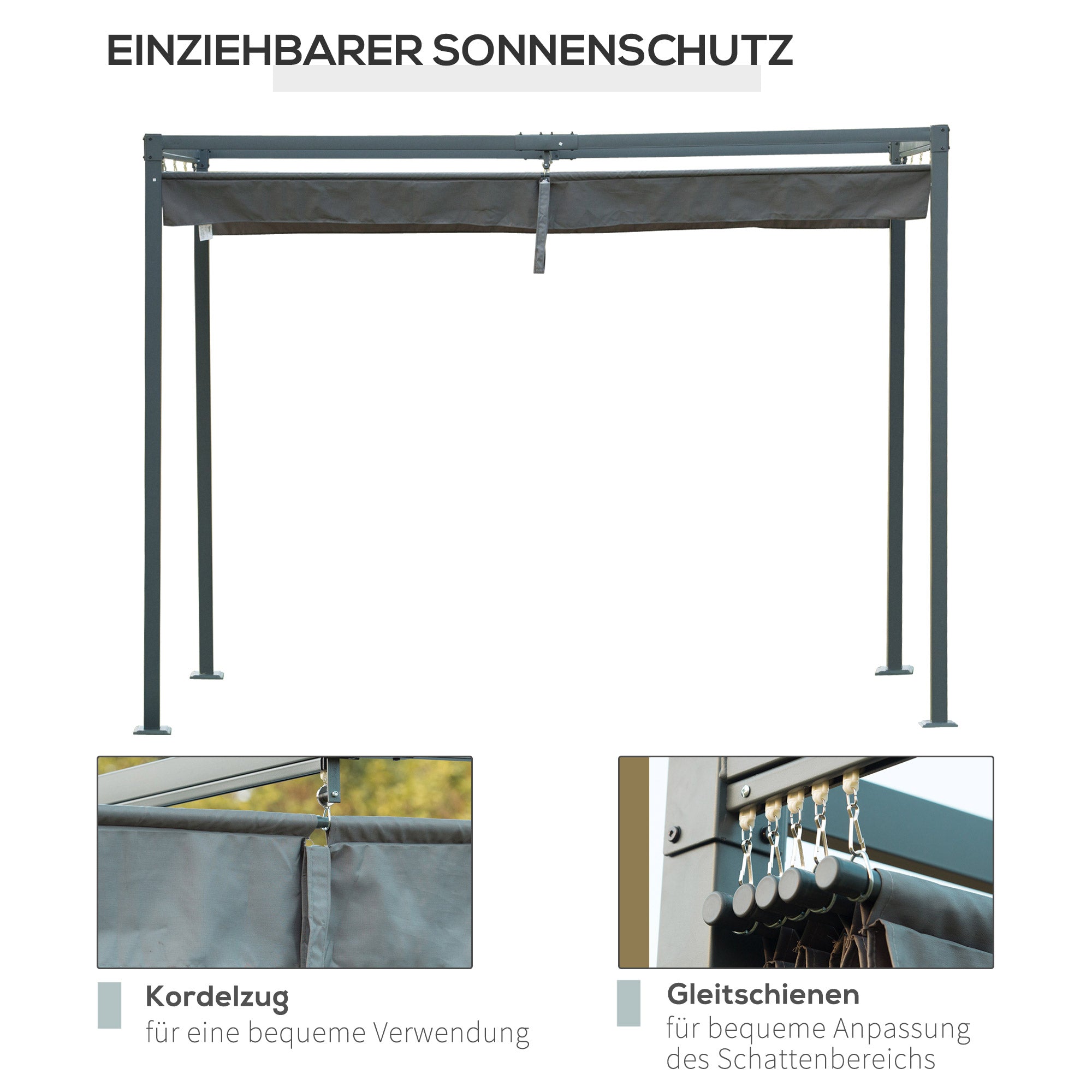 Pergola Pavilion Patio Cover, Sliding Roof 298 x 213 x 221 cm, Weatherproof Polyester Grey