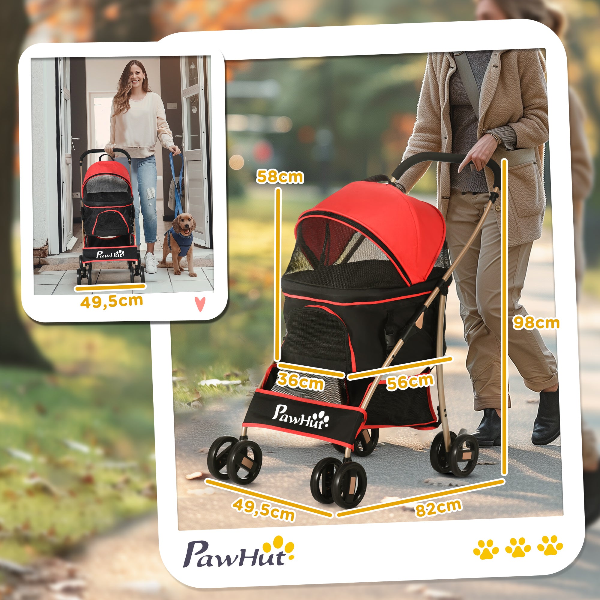 Dog Stroller, 2 in 1 Foldable Trolley with Cushion for Small Dogs, Oxford Fabric