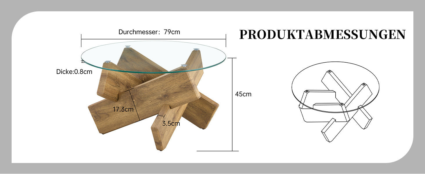 Round Coffee Table Glass Top 79cm Cross Frame - Multi-Color MDF
