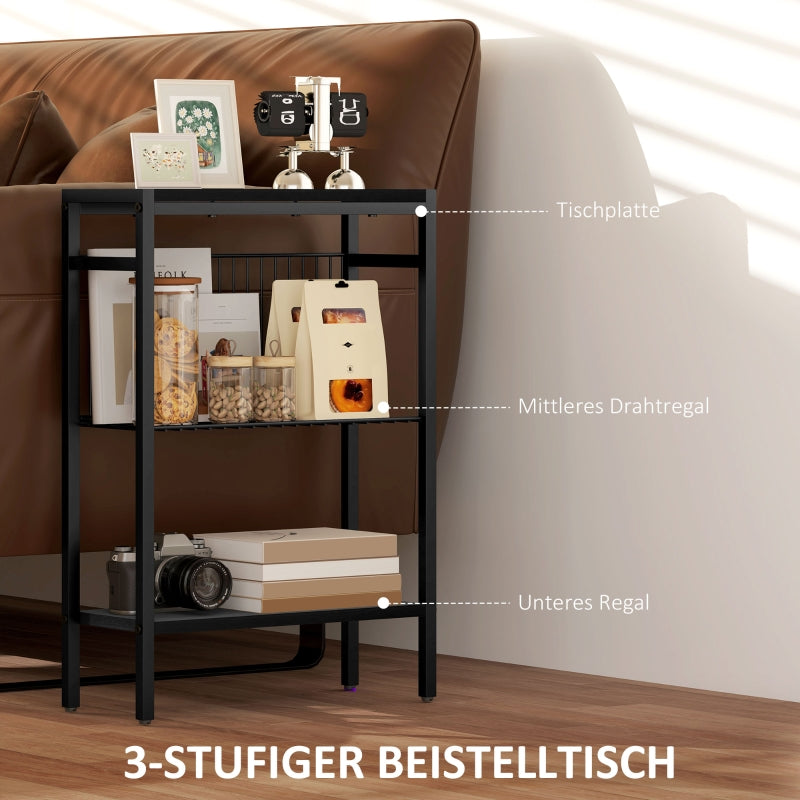 Side table with 2 shelves, coffee and bedside table, steel frame, black