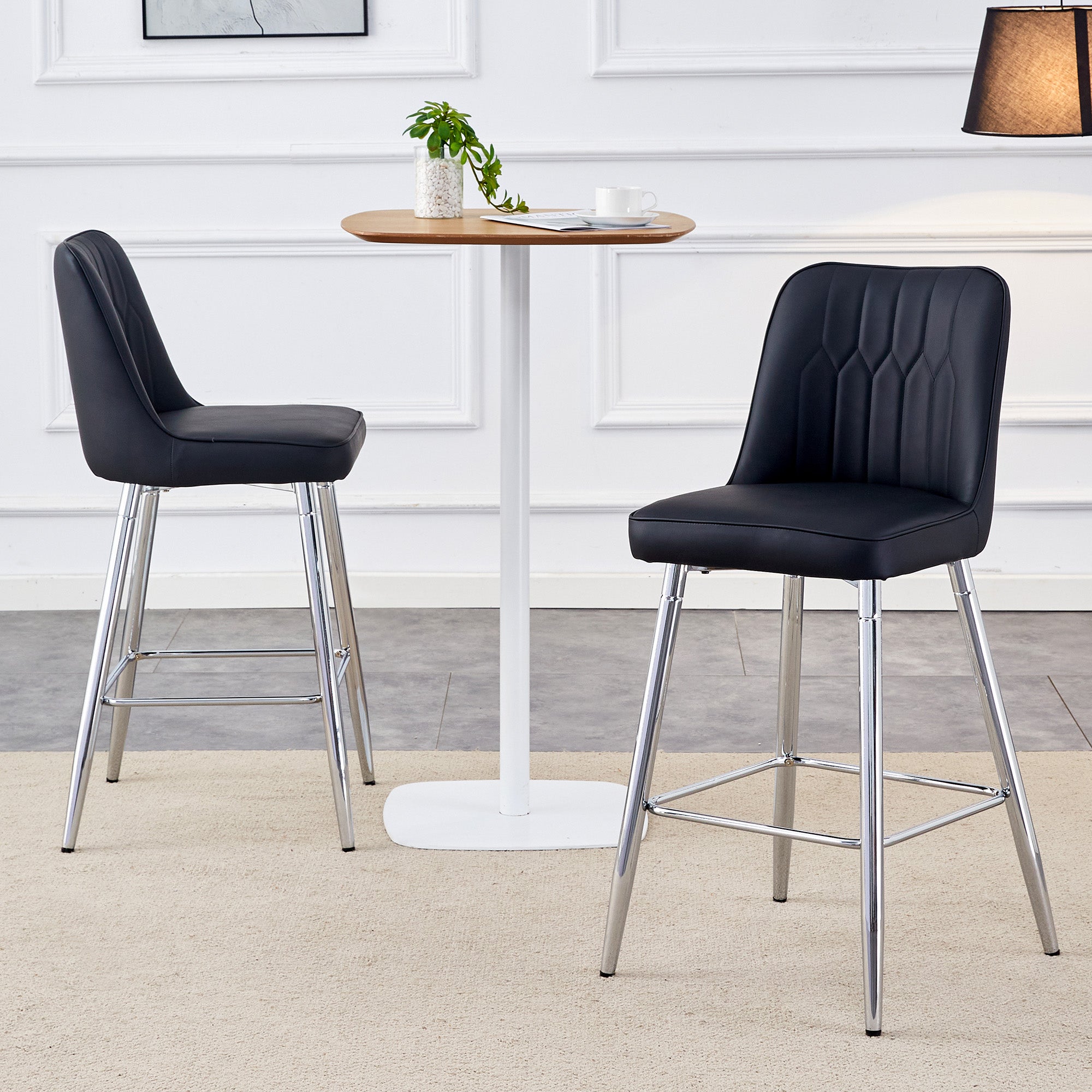 Set of 2 Bar Stools 100cm High with Footrest, Black PU Leather