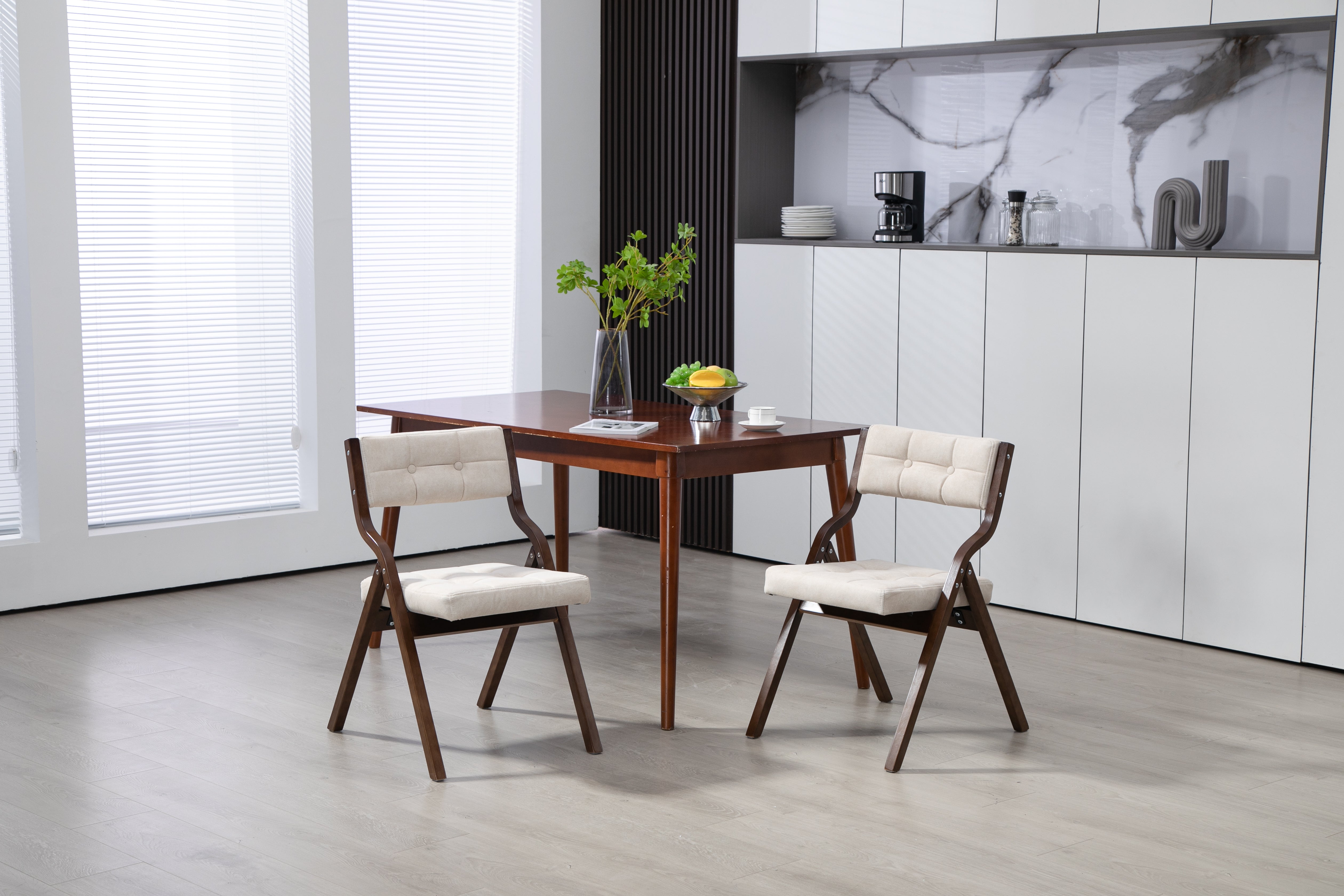 HOMEFUN Wooden Folding Chairs with Cushion, 2 Pack - Cream