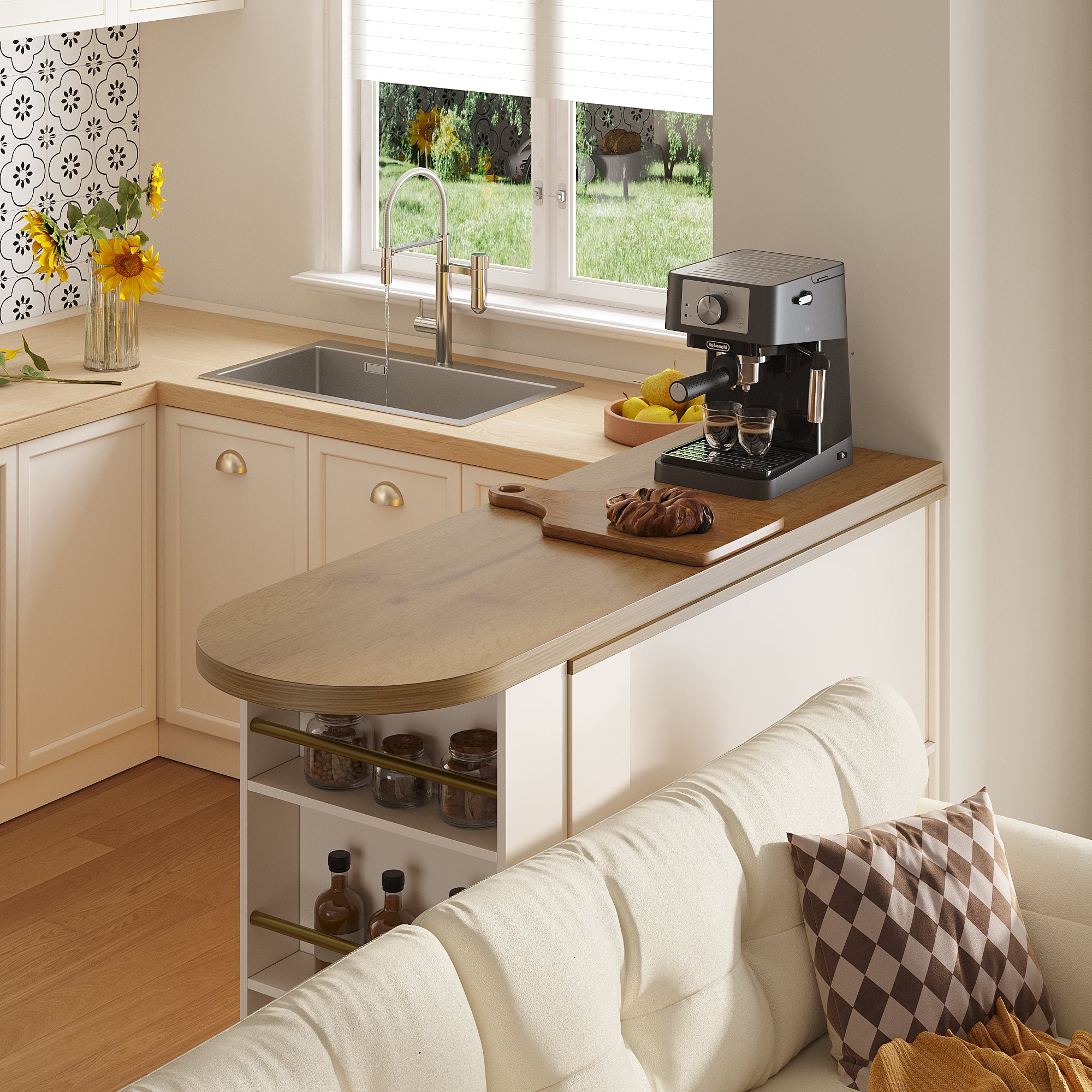 Extendable Bar Table Storage LED Curved Door Design - White