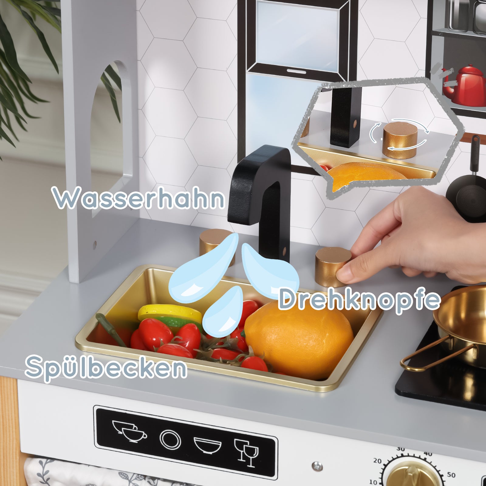 Children's Play Kitchen with Creative House Design and Accessories, Wood and Plastic, Grey