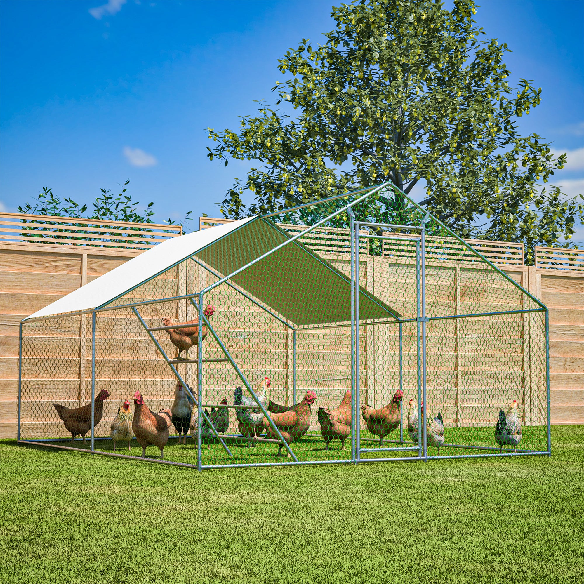 Chicken Coop 3x4m Perch Ladder Safety Lock UV Cover - Reinforced Steel